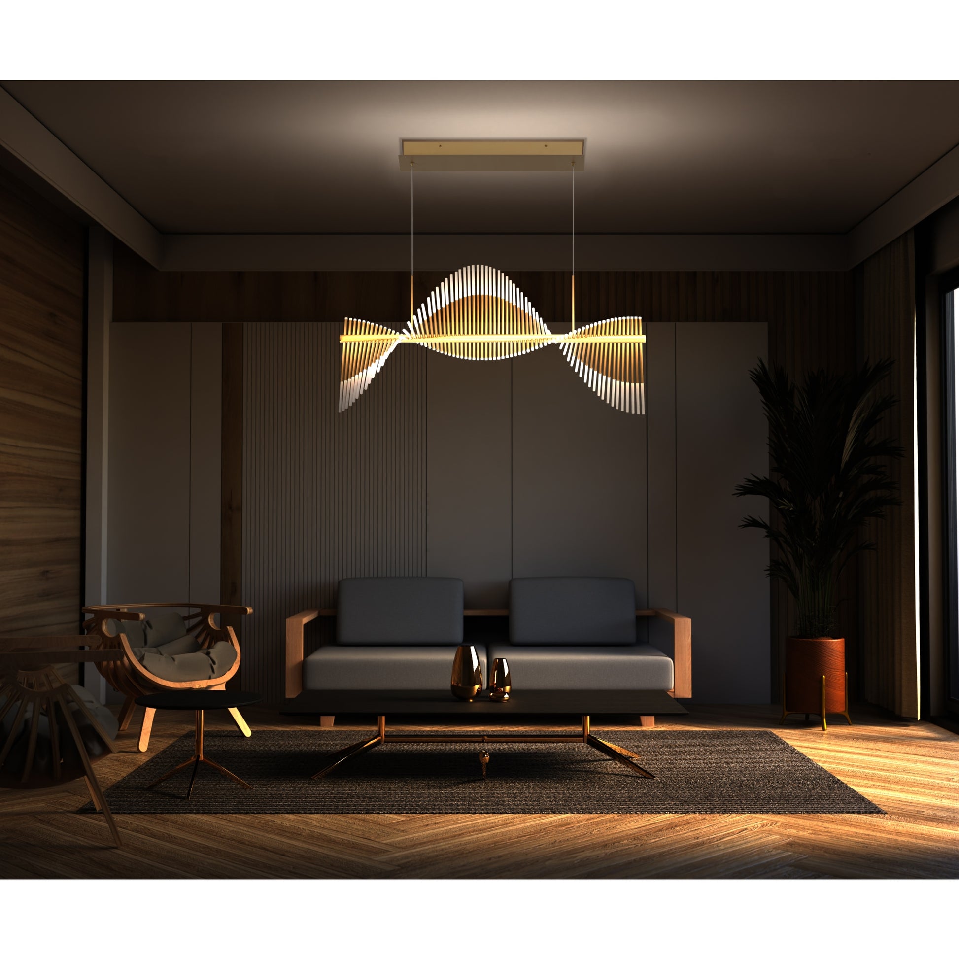 Eurofase Lighting Voltik 59" 72-Light Integrated LED Frosted Acrylic Shade Matte Gold Chandelier