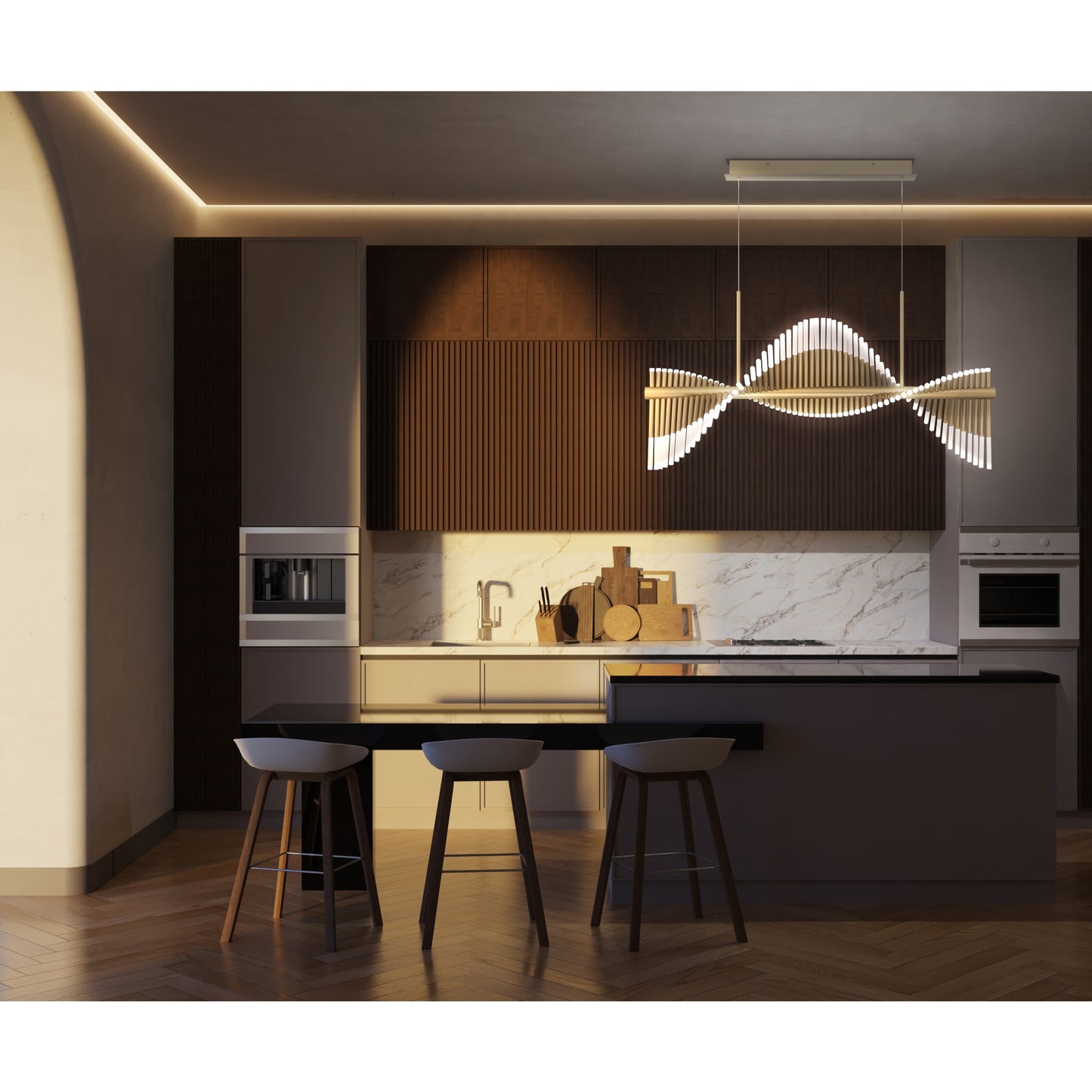 Eurofase Lighting Voltik 59" 72-Light Integrated LED Frosted Acrylic Shade Matte Gold Chandelier