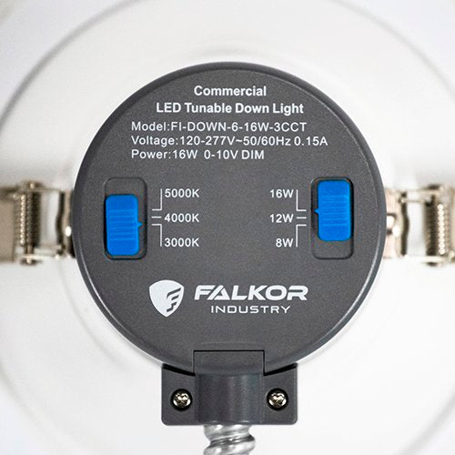 Falkor Industry 9 SERIES - LED Tunable Commercial Down Light - FI-DOWN-6-16W-3CCT