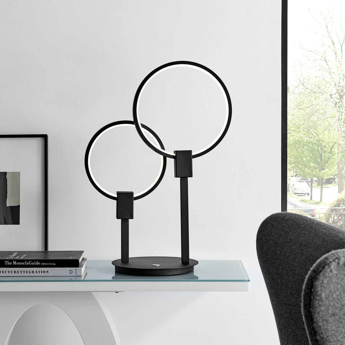 Finesse Decor 10" W x 23" H Matte Black Finish 2-Light LED Table Lamp