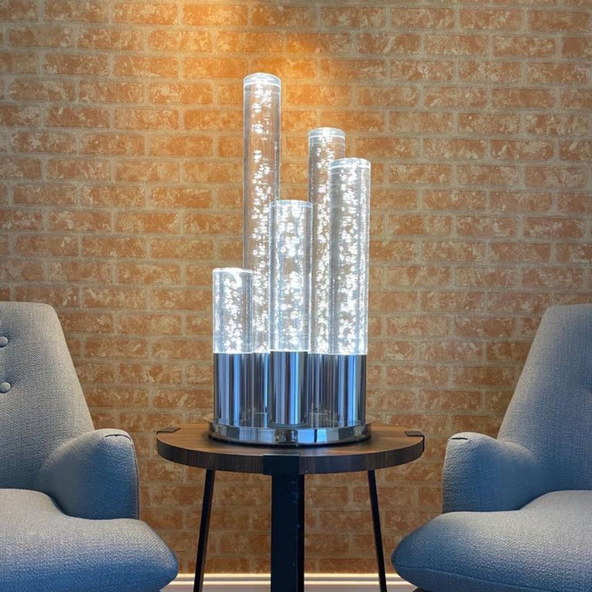 Finesse Decor 12" W x 25" H Chrome 5-Light Acrylic Cylinder Table Lamp