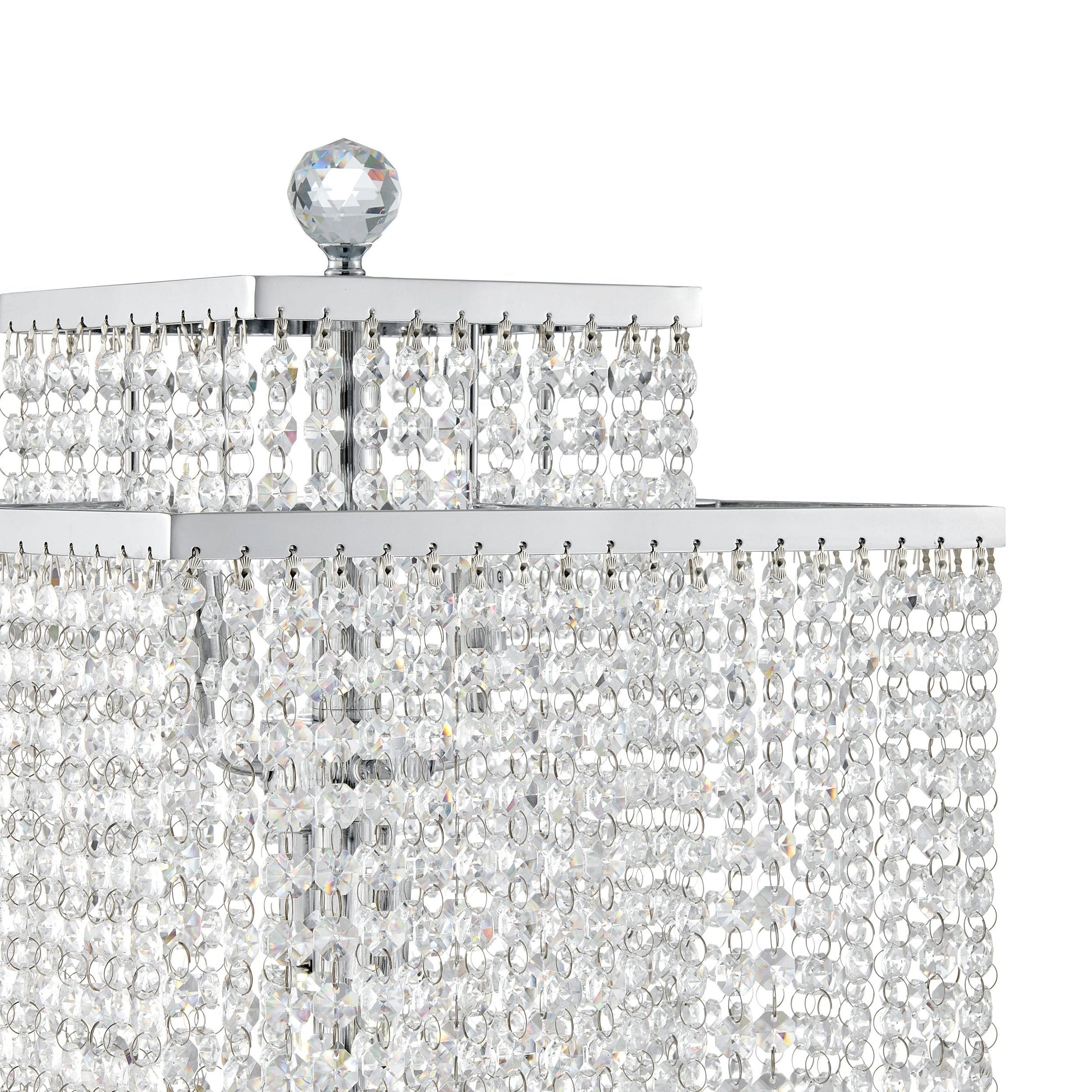 Finesse Decor 13" W x 22" H Chrome Finish 4-Light Square Crystal Double Crown Table Lamp