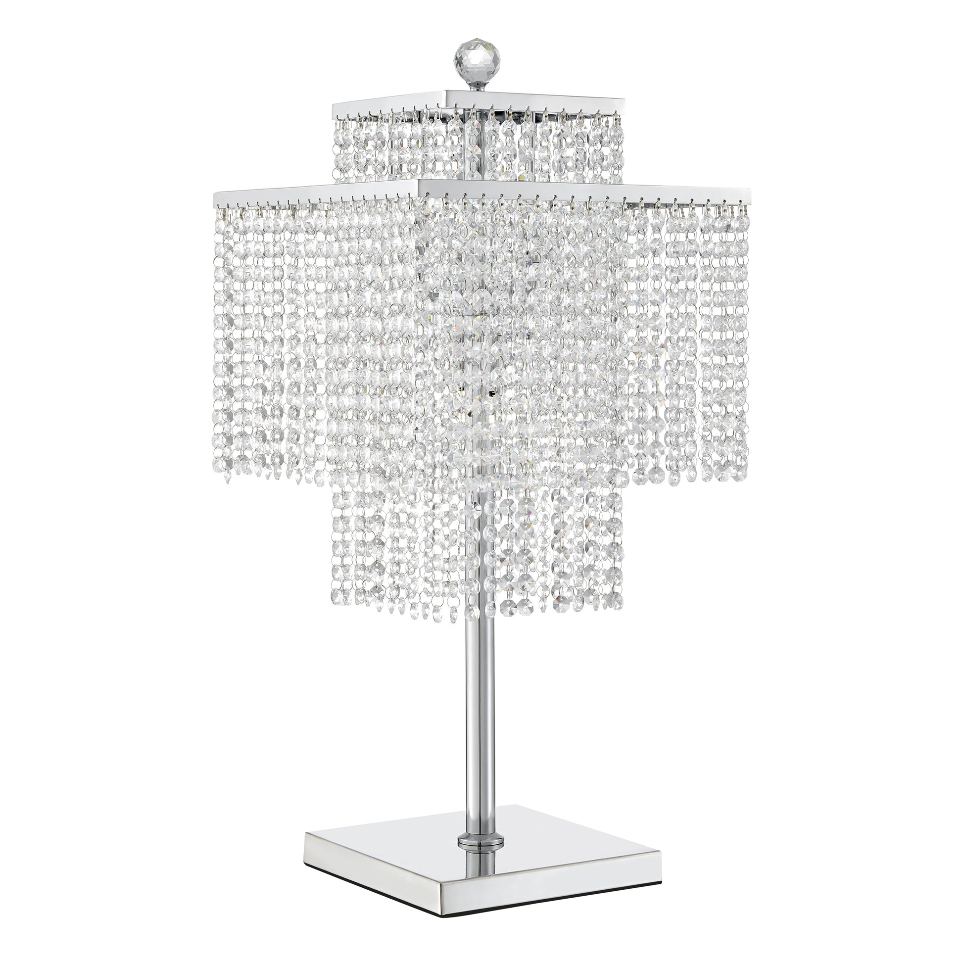 Finesse Decor 13" W x 22" H Chrome Finish 4-Light Square Crystal Double Crown Table Lamp