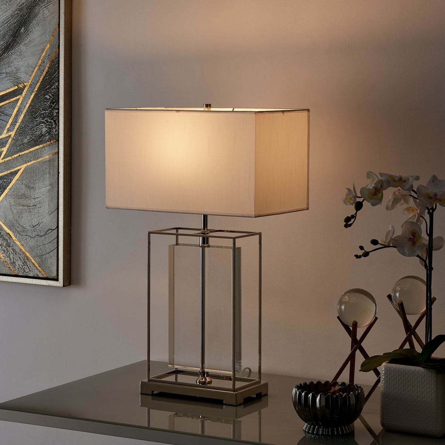 Finesse Decor 14" W x 35" H Silver 1-Light Table Lamp With Linen Fabric Shade