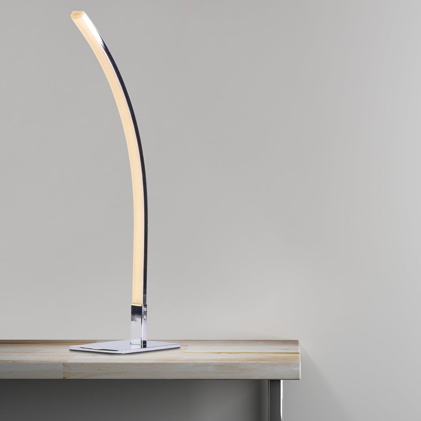 Finesse Decor 4" W x 20" H Chrome Finish 1-Light LED Strip Modern Arc Table Lamp