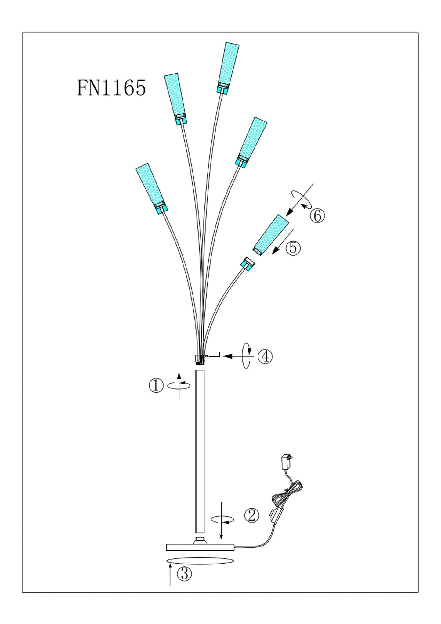 Finesse Decor 47" Chrome Finish 5-Light LED Floor Lamp With Crystal Cylinders