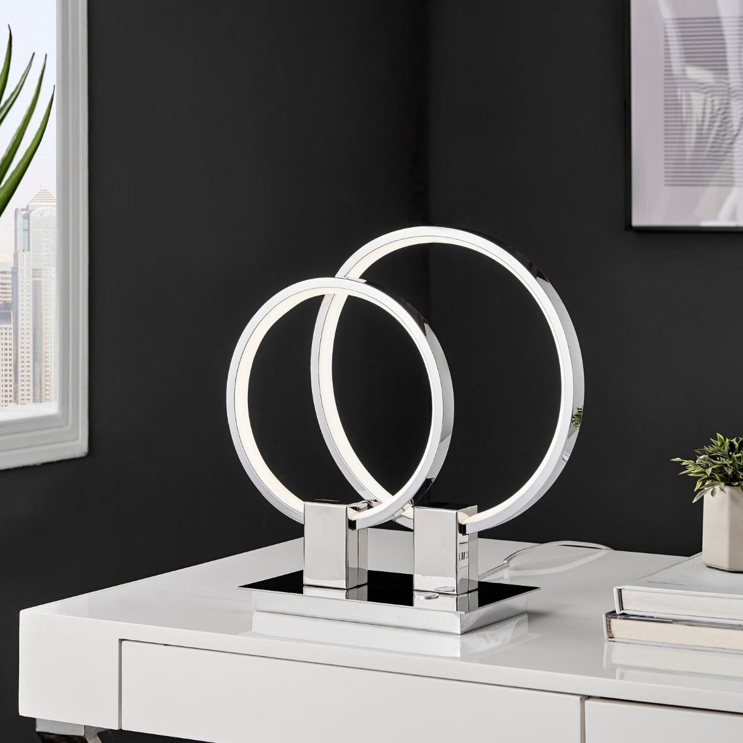 Finesse Decor 6" W x 15" H Chrome Finish 2-Light LED Table Lamp