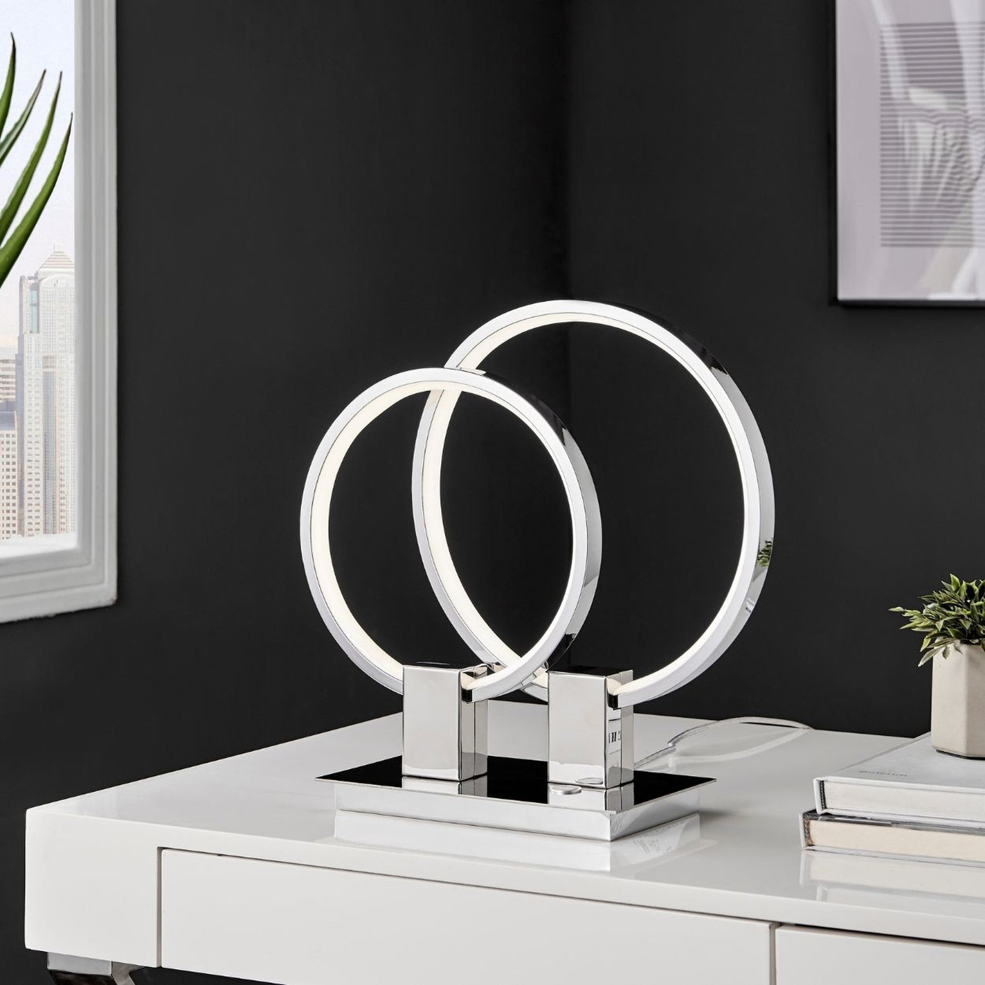 Finesse Decor 6" W x 15" H Chrome Finish 2-Light LED Table Lamp