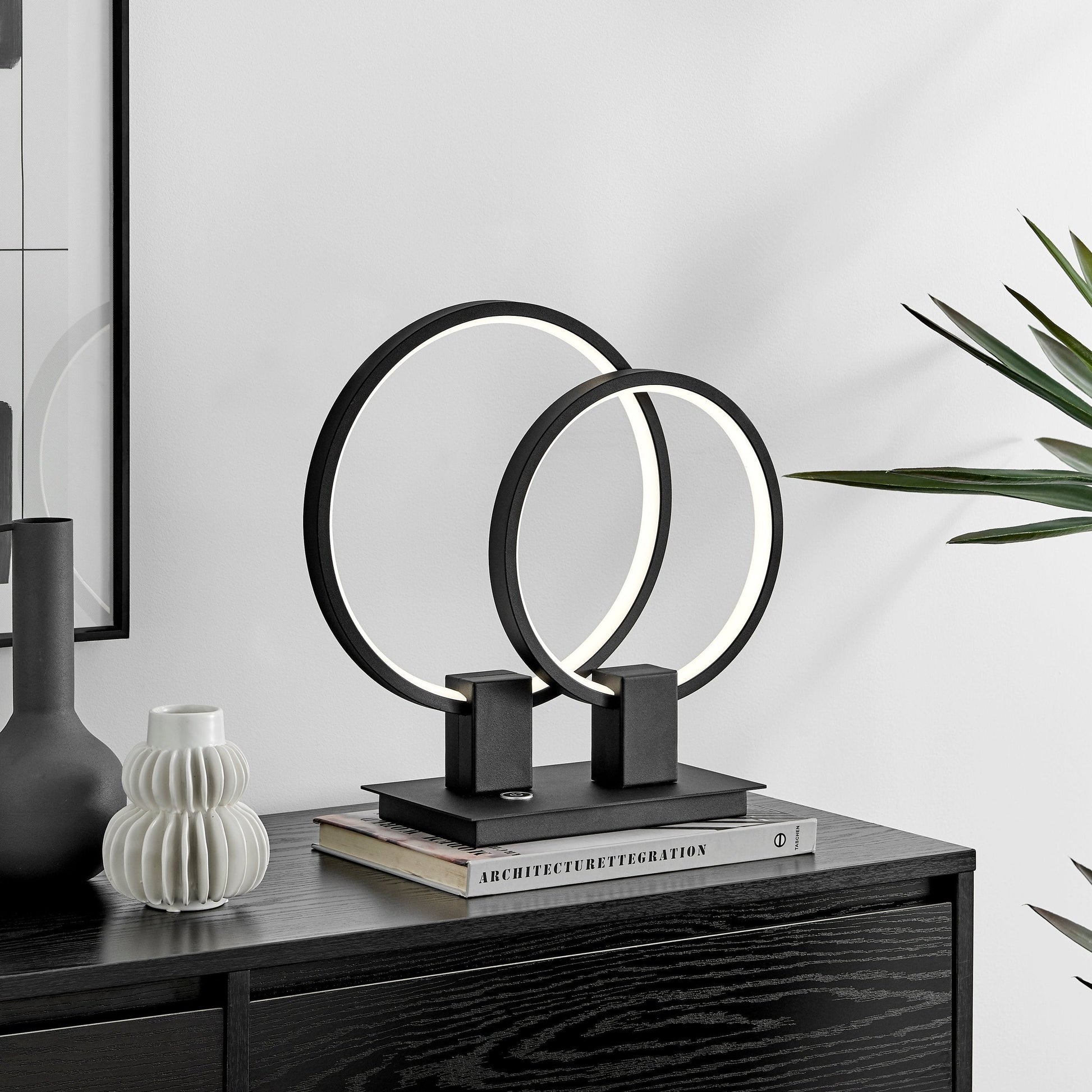 Finesse Decor 6" W x 15" H Matte Black Finish 2-Light LED Table Lamp