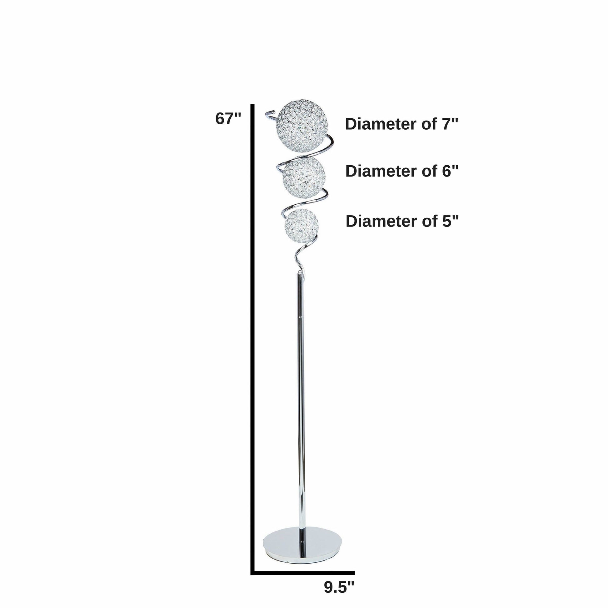 Finesse Decor 67" Chrome 3-Light Vertical Crystal Sphere LED Floor Lamp