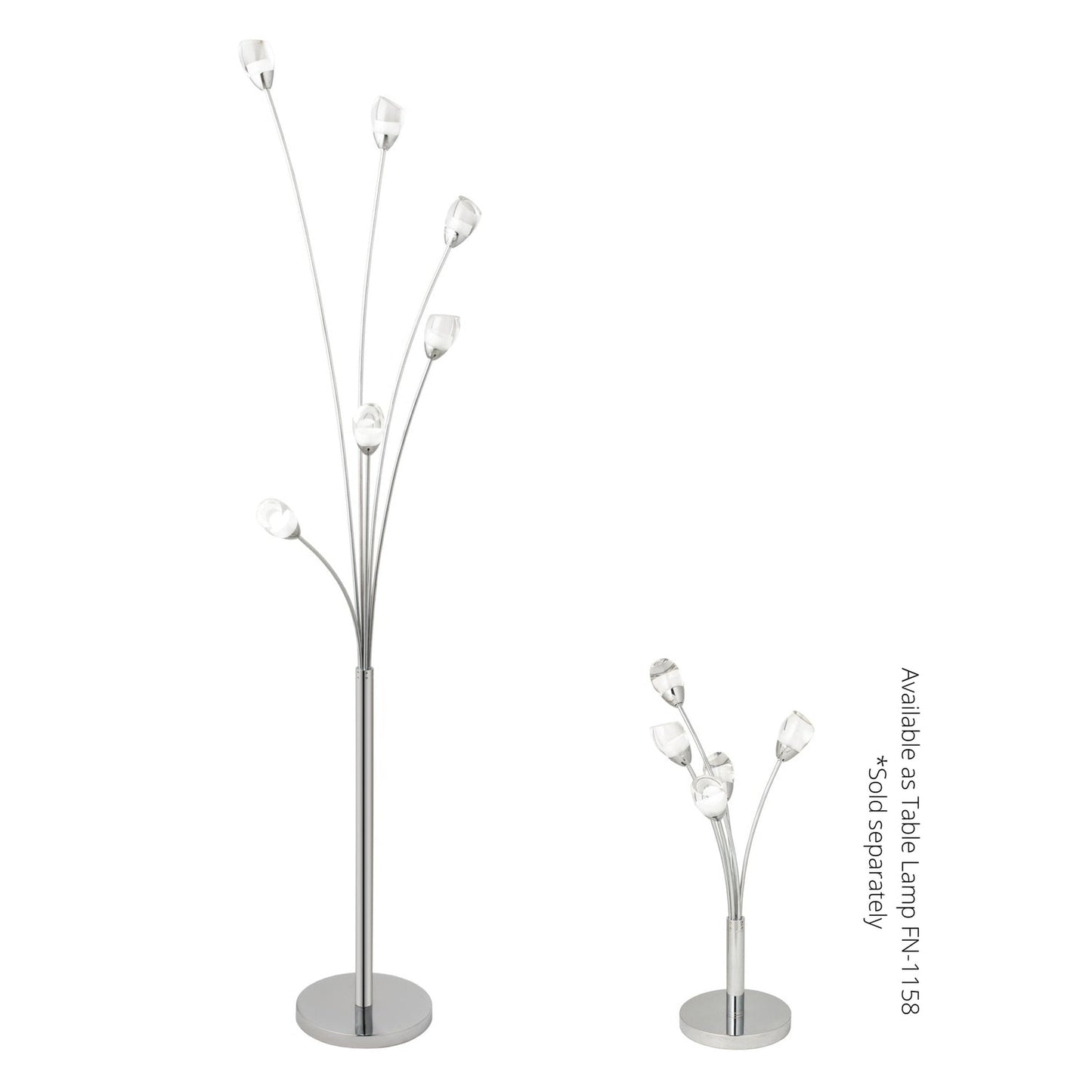 Finesse Decor 67" Polished Chrome Finish 6-Light LED Floor Lamp With Acrylic Tulip Shaped Shade