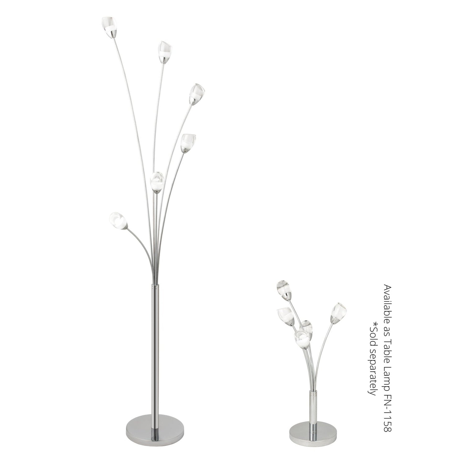 Finesse Decor 67" Polished Chrome Finish 6-Light LED Floor Lamp With Acrylic Tulip Shaped Shade