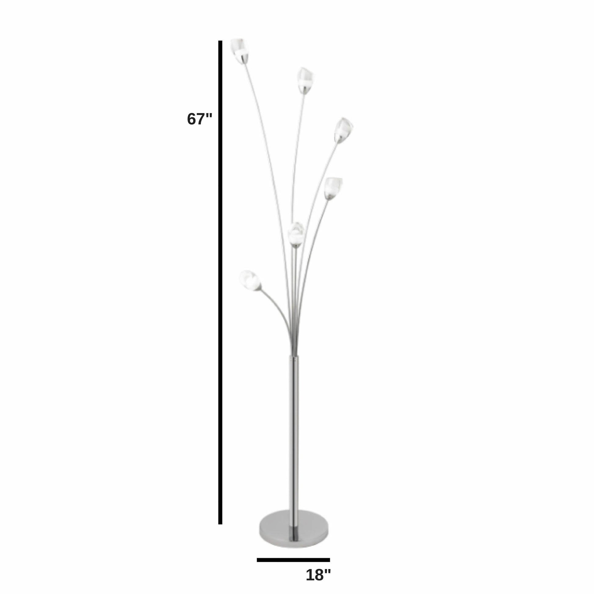 Finesse Decor 67" Polished Chrome Finish 6-Light LED Floor Lamp With Acrylic Tulip Shaped Shade