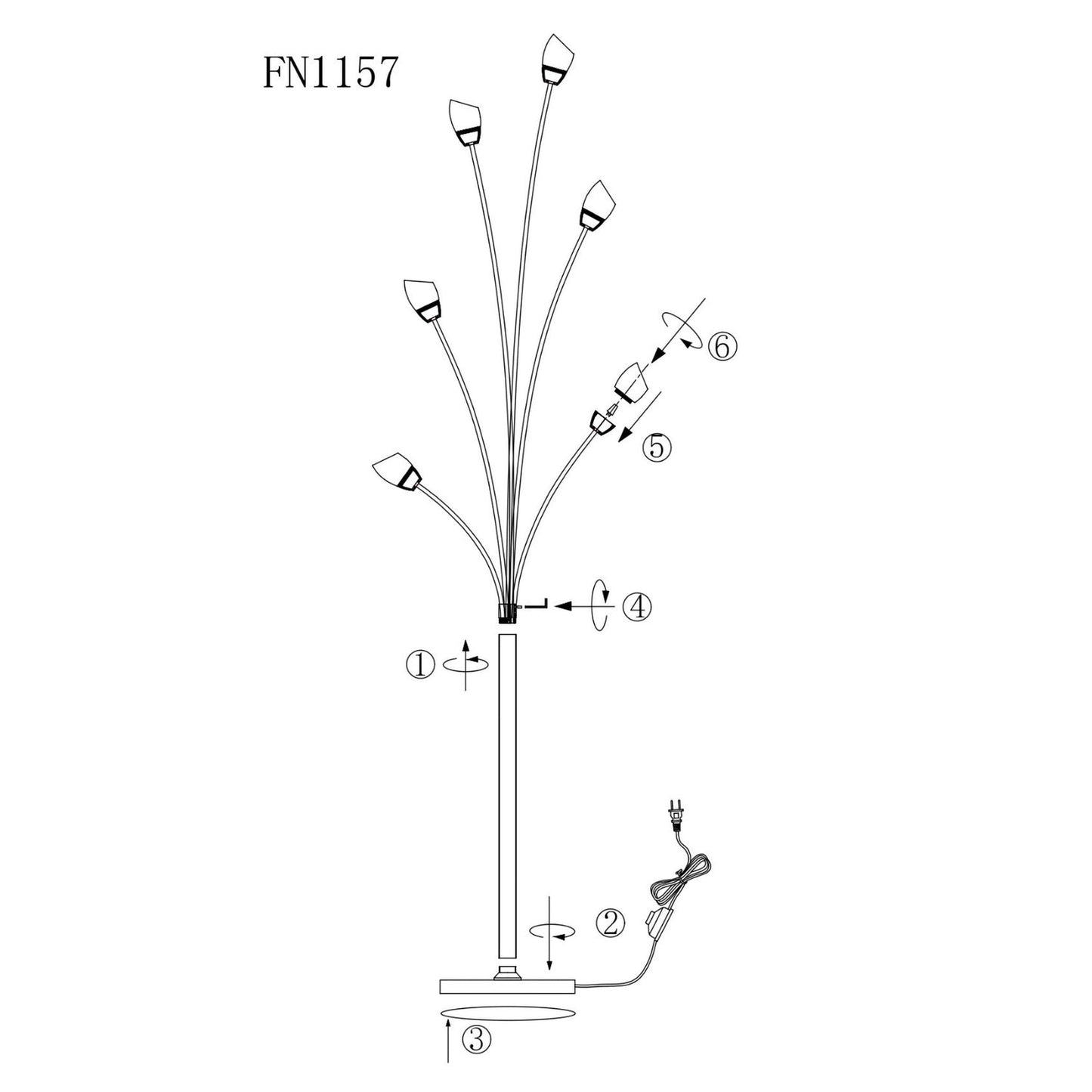 Finesse Decor 67" Polished Chrome Finish 6-Light LED Floor Lamp With Acrylic Tulip Shaped Shade