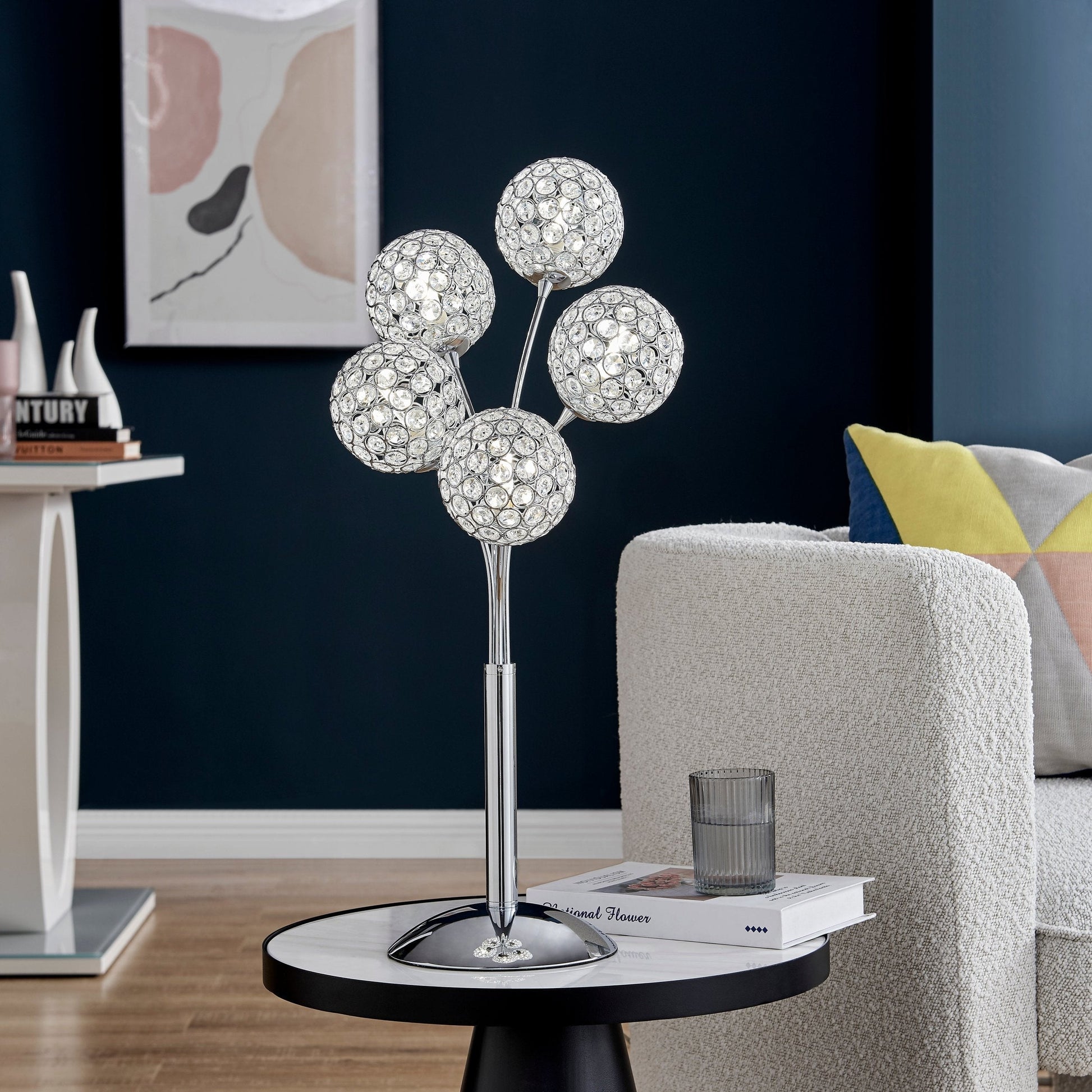 Finesse Decor 7" W x 26" H Chrome 5-Light Crystal Domes Table Lamp