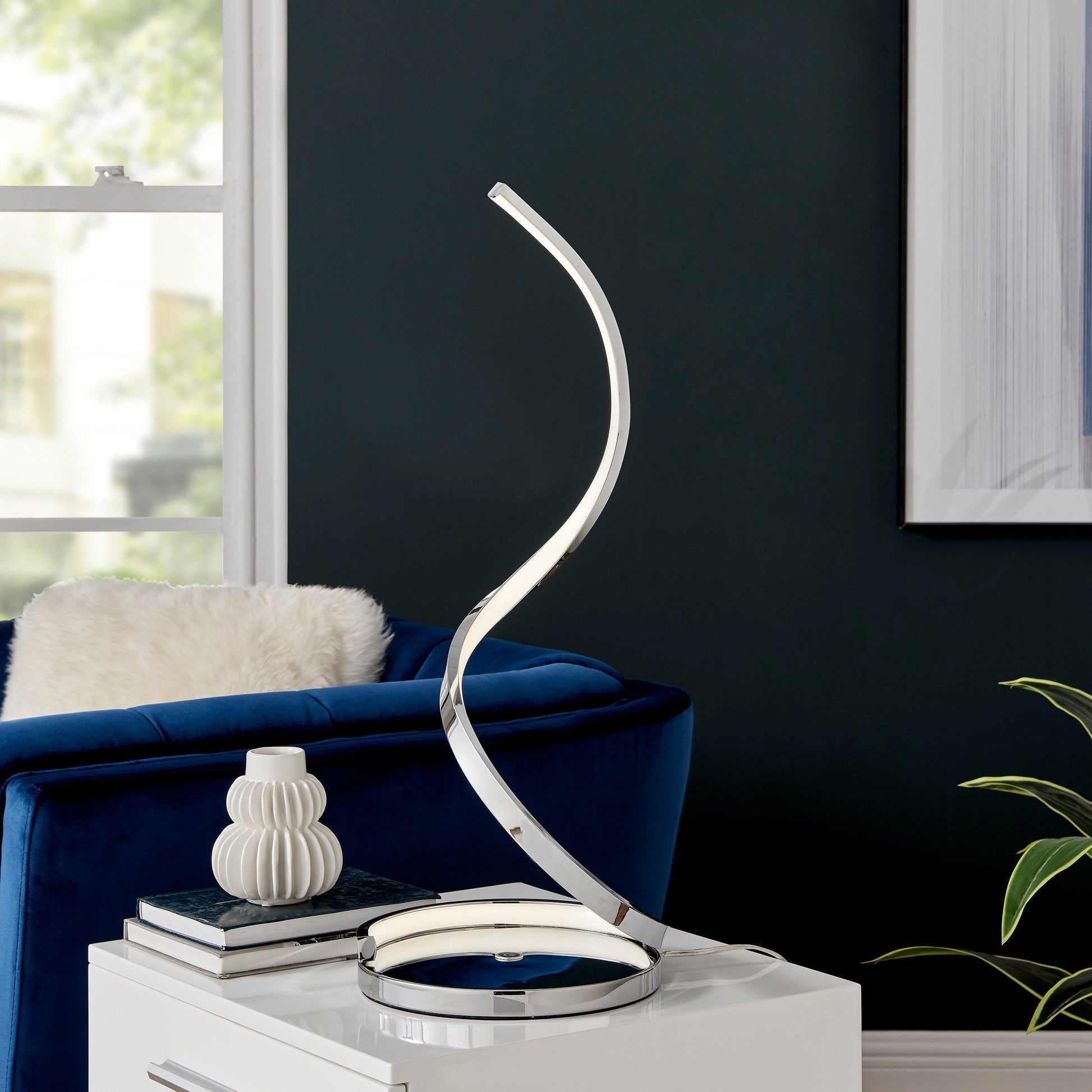 Finesse Decor 8" W x 31" H Chrome Finish 1-Light Integrated LED Modern Spiral Table Lamp