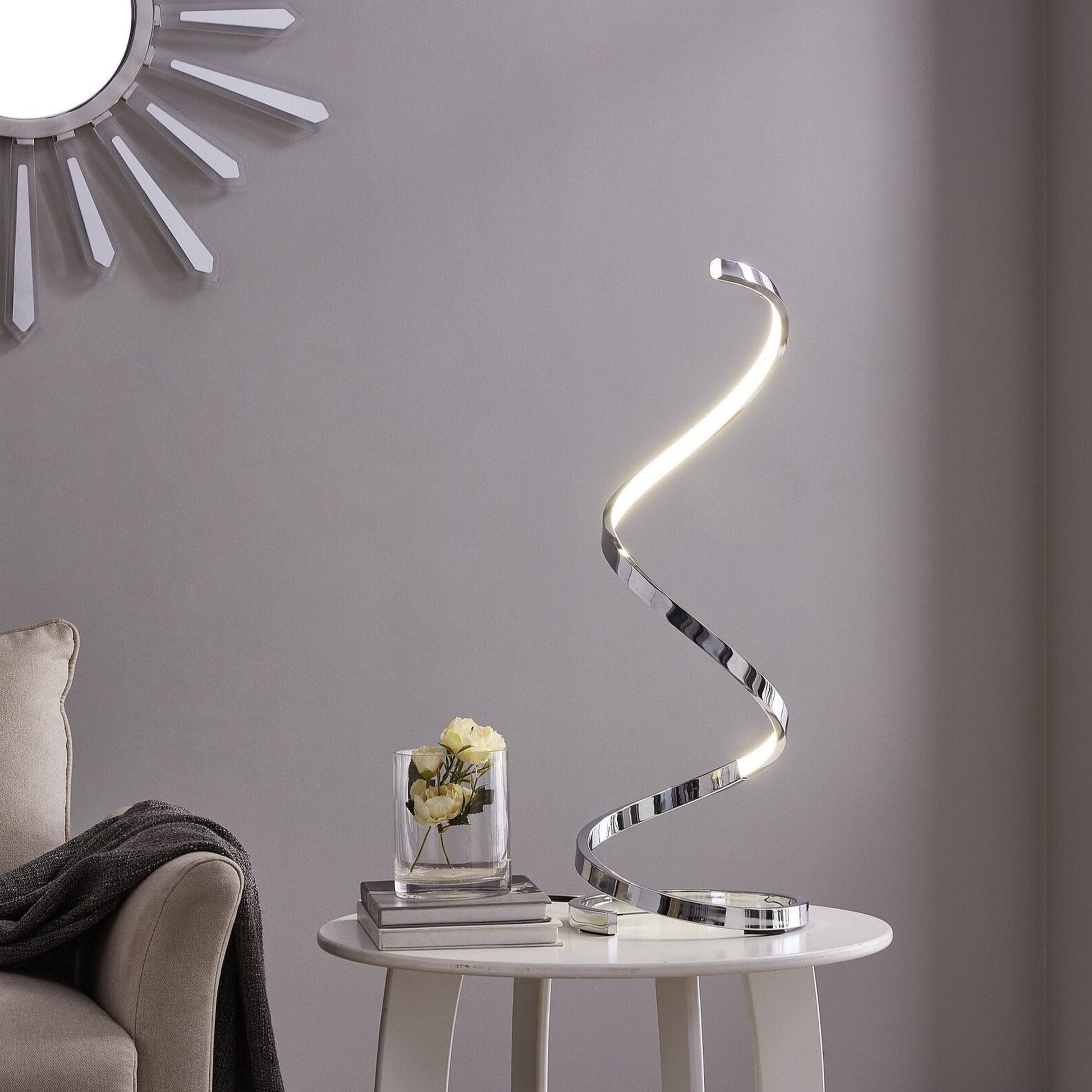 Finesse Decor 8" W x 31" H Chrome Finish 1-Light LED Strip Modern Spiral Table Lamp