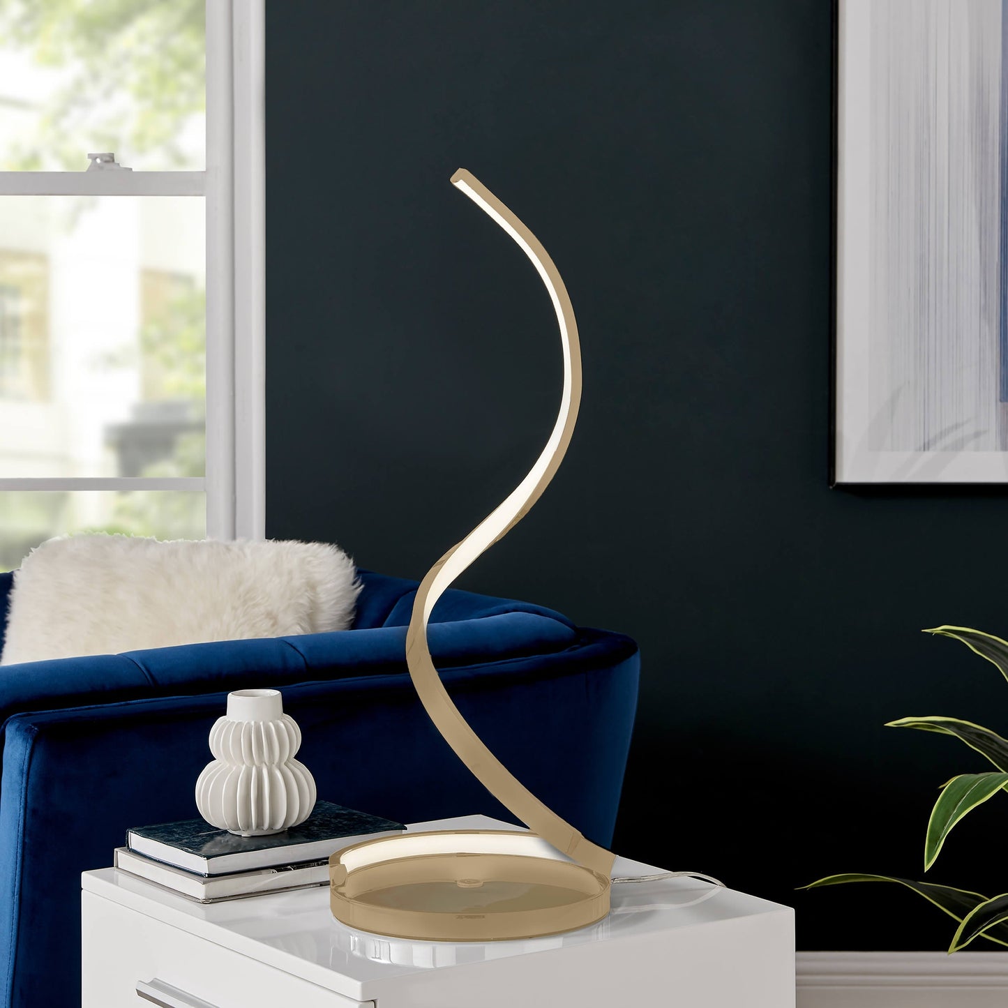 Finesse Decor 8" W x 31" H Gold Finish 1-Light Integrated LED Modern Spiral Table Lamp