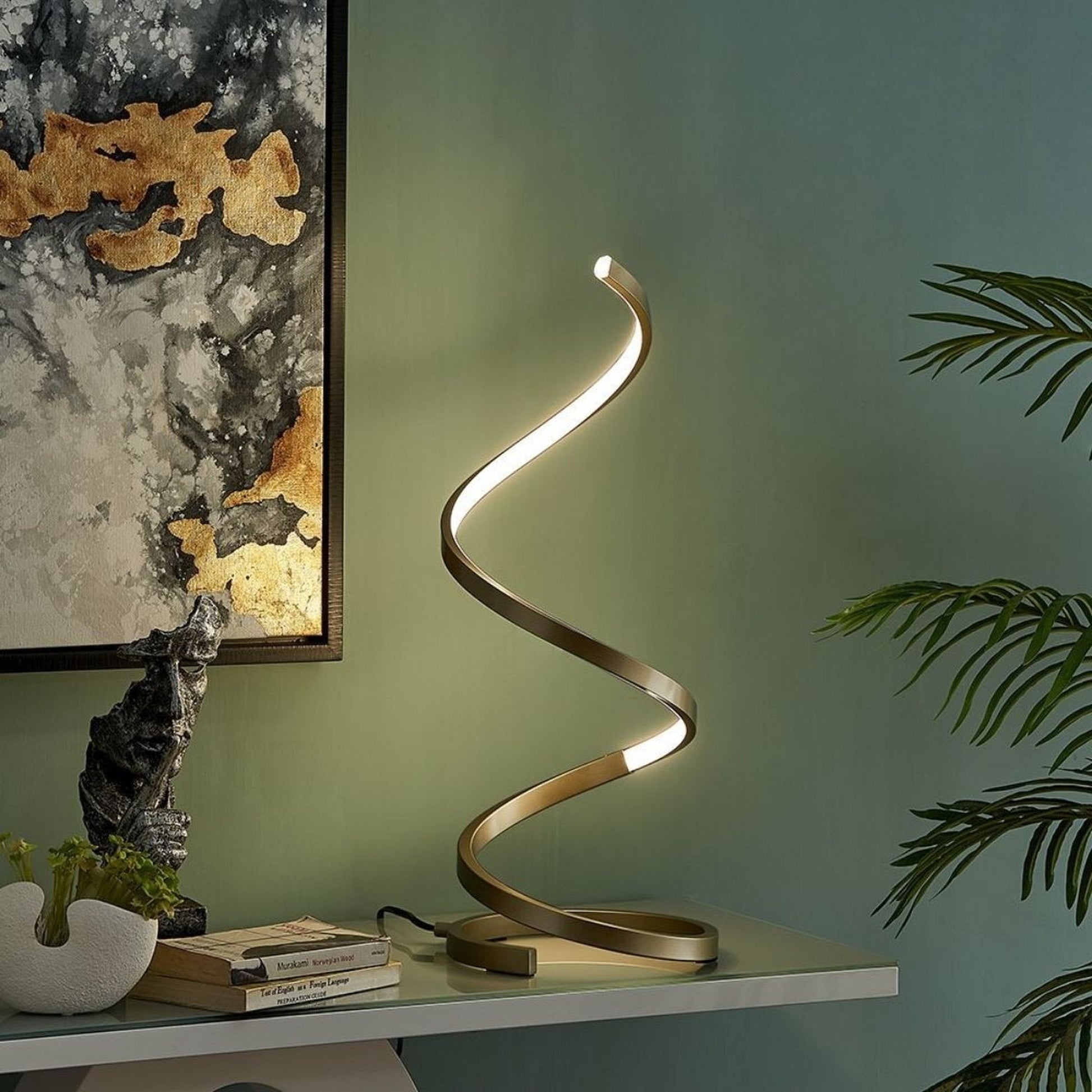 Finesse Decor 8" W x 31" H Gold Finish 1-Light LED Modern Spiral Table Lamp