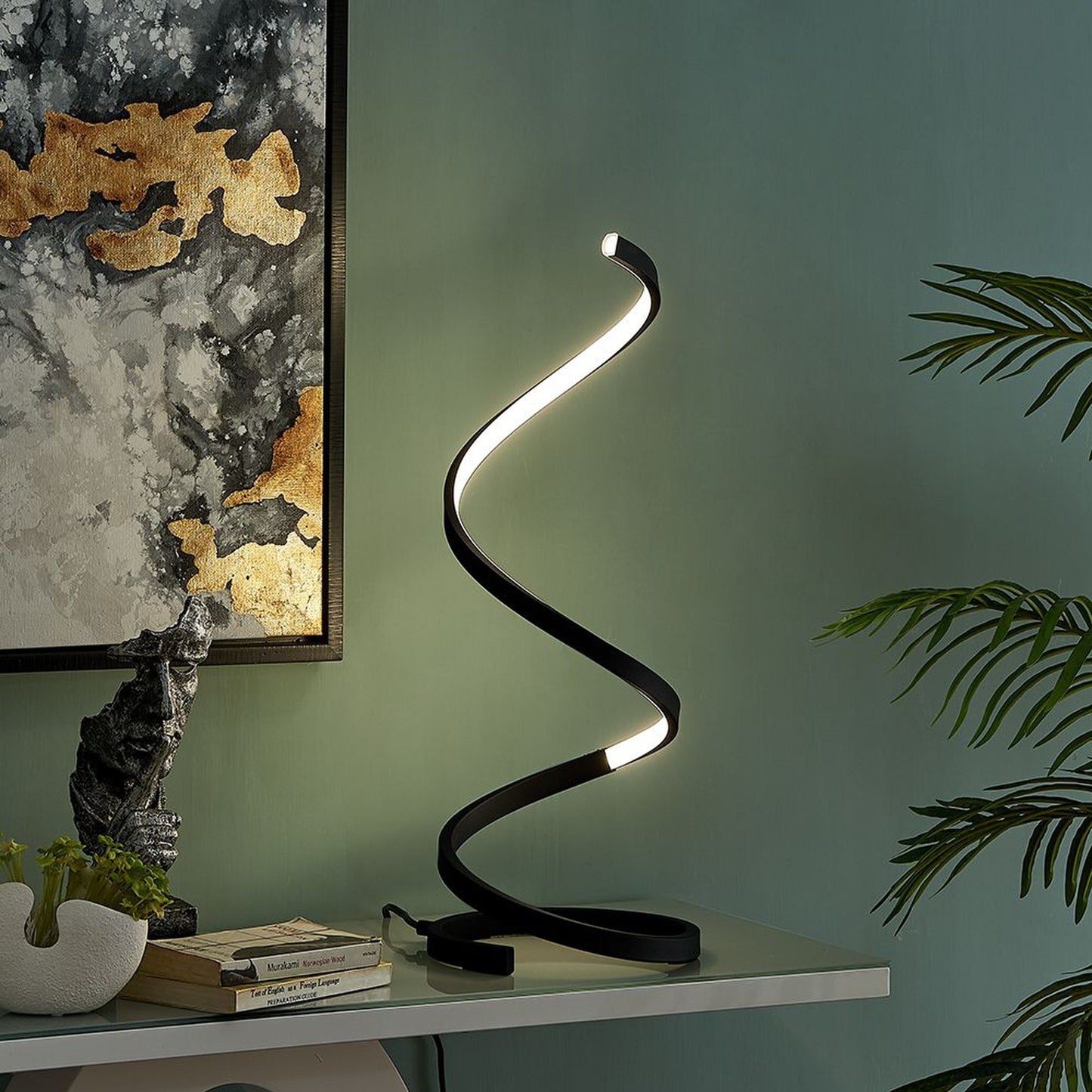 Finesse Decor 8" W x 31" H Matte Black Finish 1-Light LED Strip Modern Spiral Table Lamp