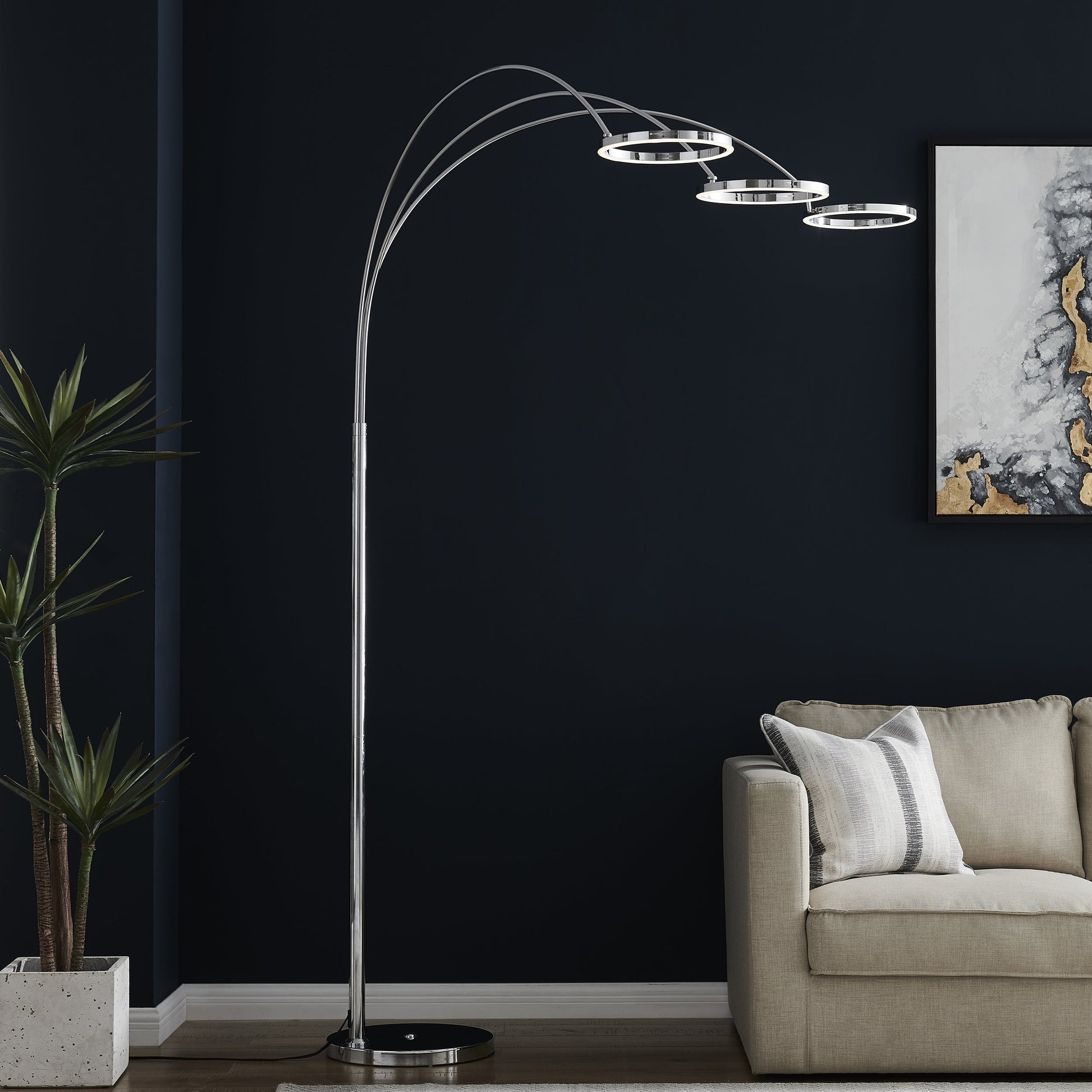 Finesse Decor 84" Chrome 3-Light Ring Arc LED Floor Lamp