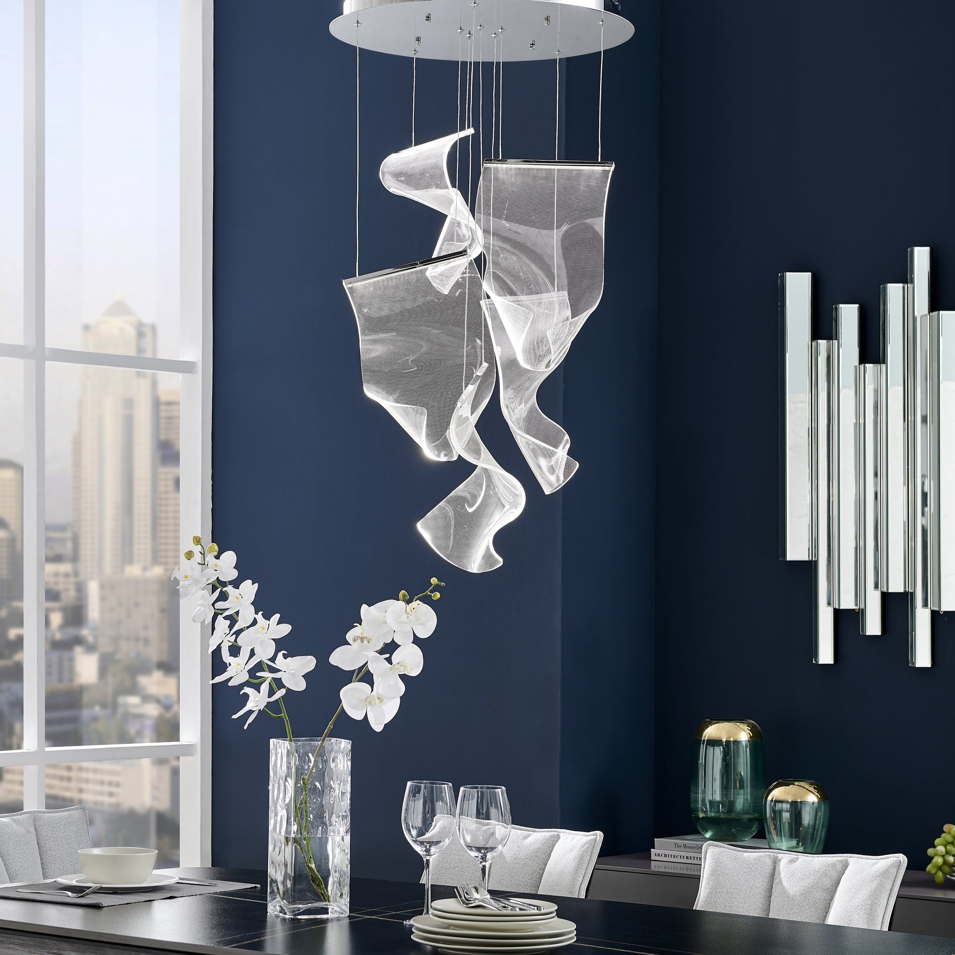 Finesse Decor Acrylic Lace 22" Chrome Finish 5-Light LED Chandelier