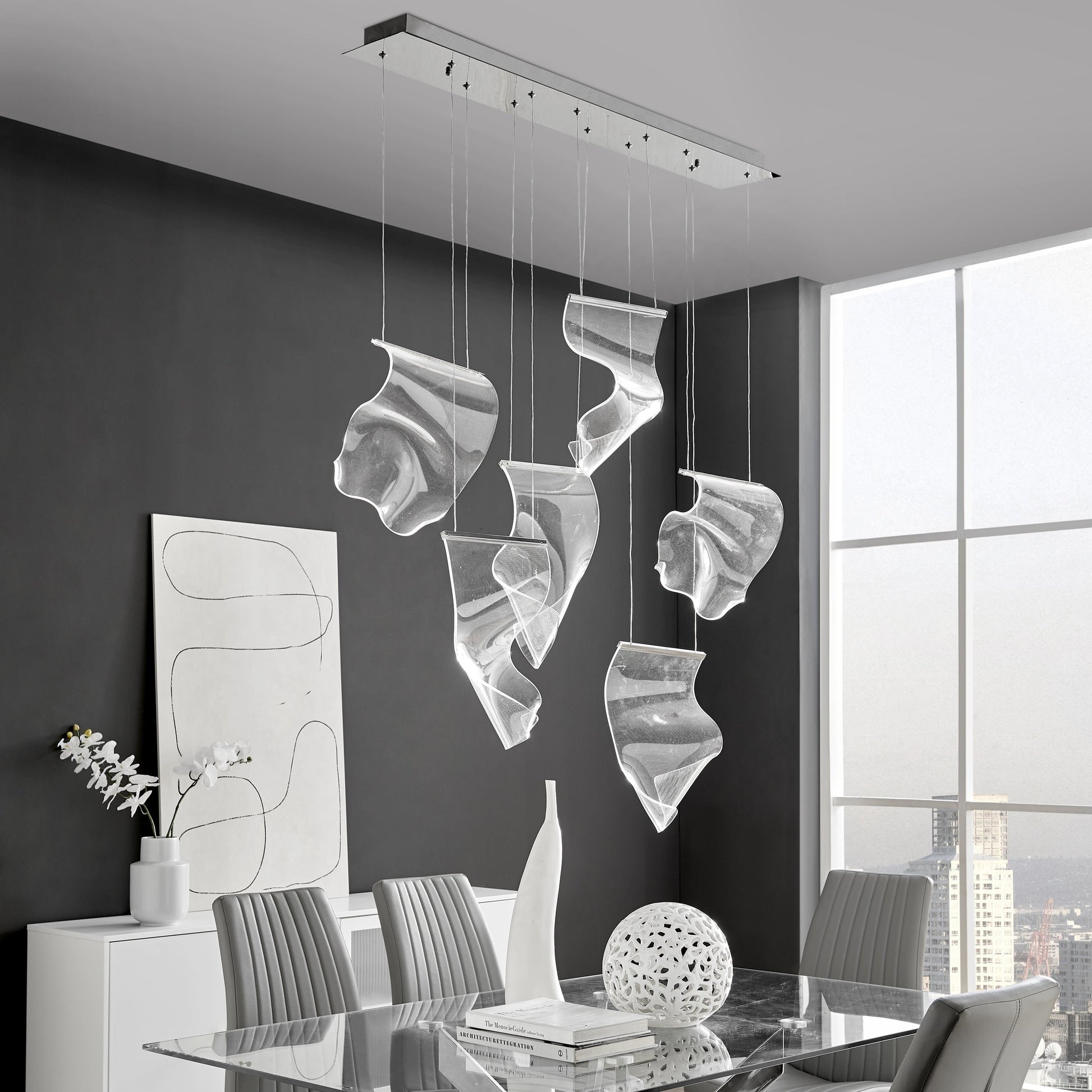 Finesse Decor Acrylic Lace 8" Chrome Finish 6-Light LED Chandelier