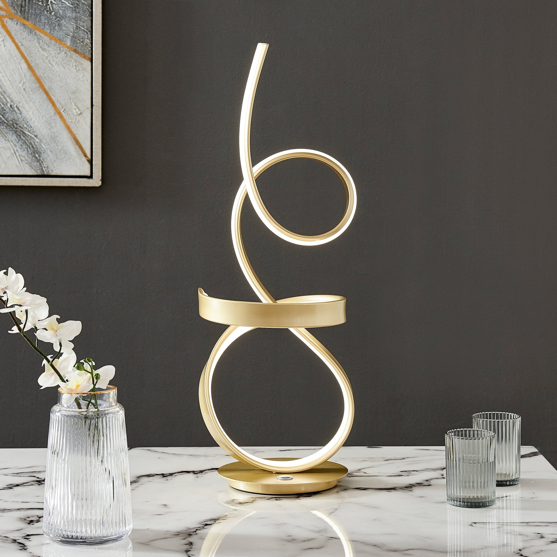 Finesse Decor Amsterdam 8" W x 26" H Gold Finish 1-Light LED Strip Table Lamp With Touch Dimmer