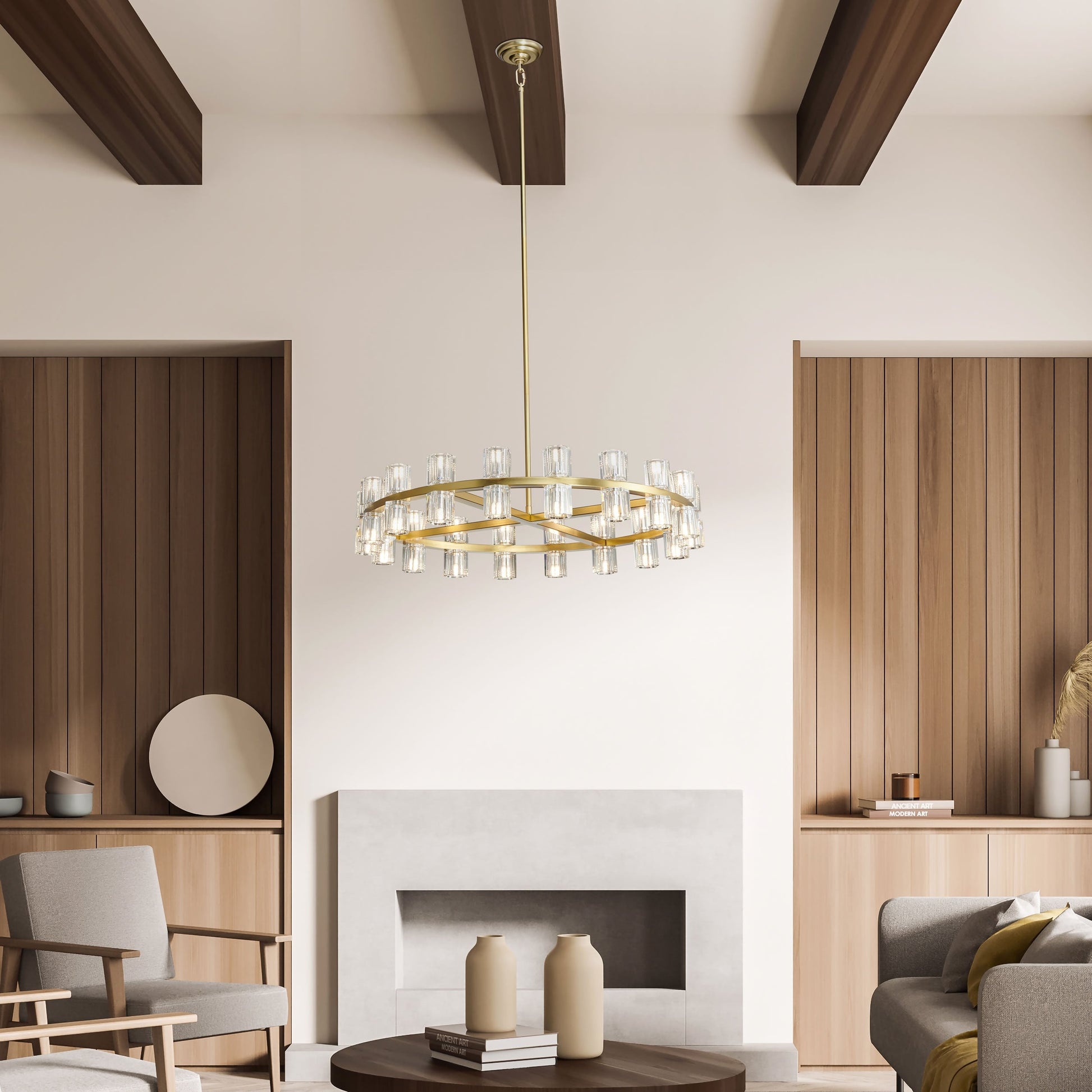 Finesse Decor Anderson 36" Gold and Crystal Finish Round Chandelier