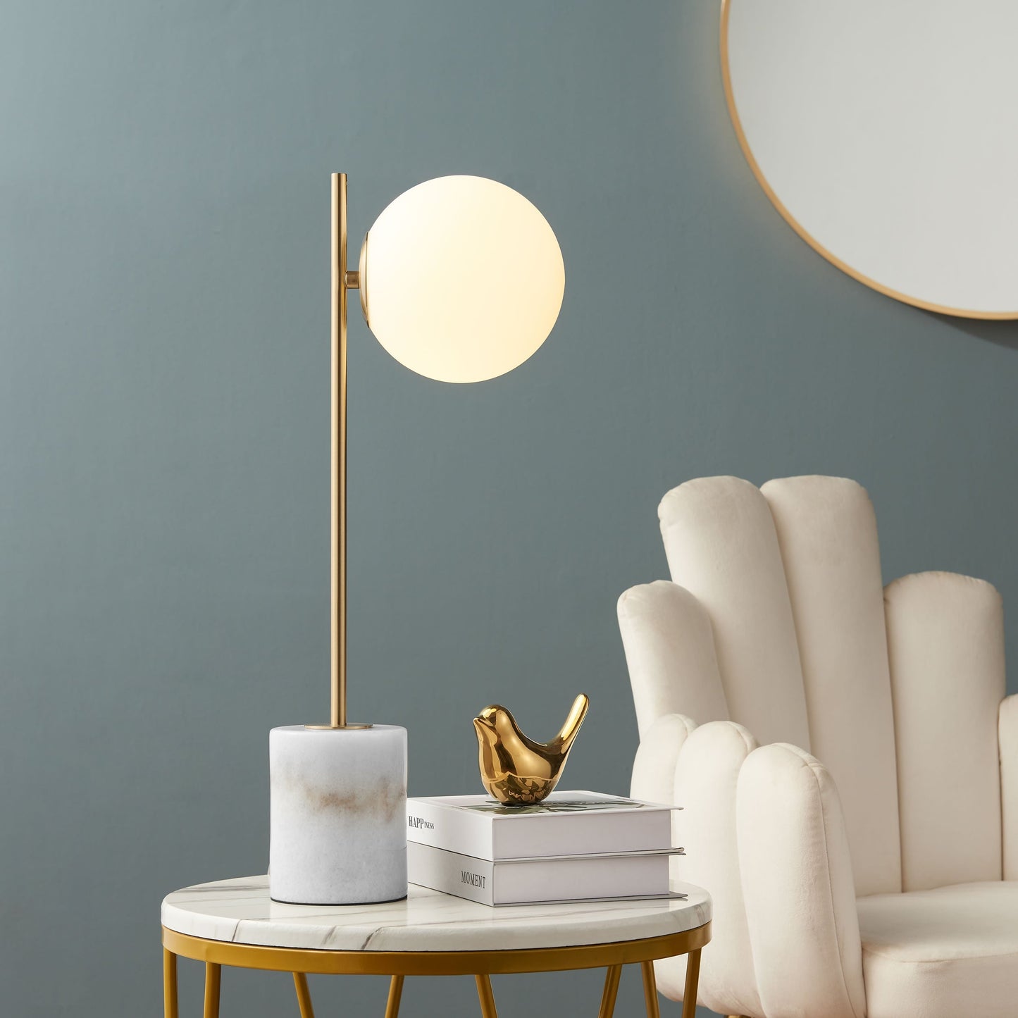 Finesse Decor Anechdoche 4" W x 21" H Gold and White Finish 1-Light LED Table Lamp
