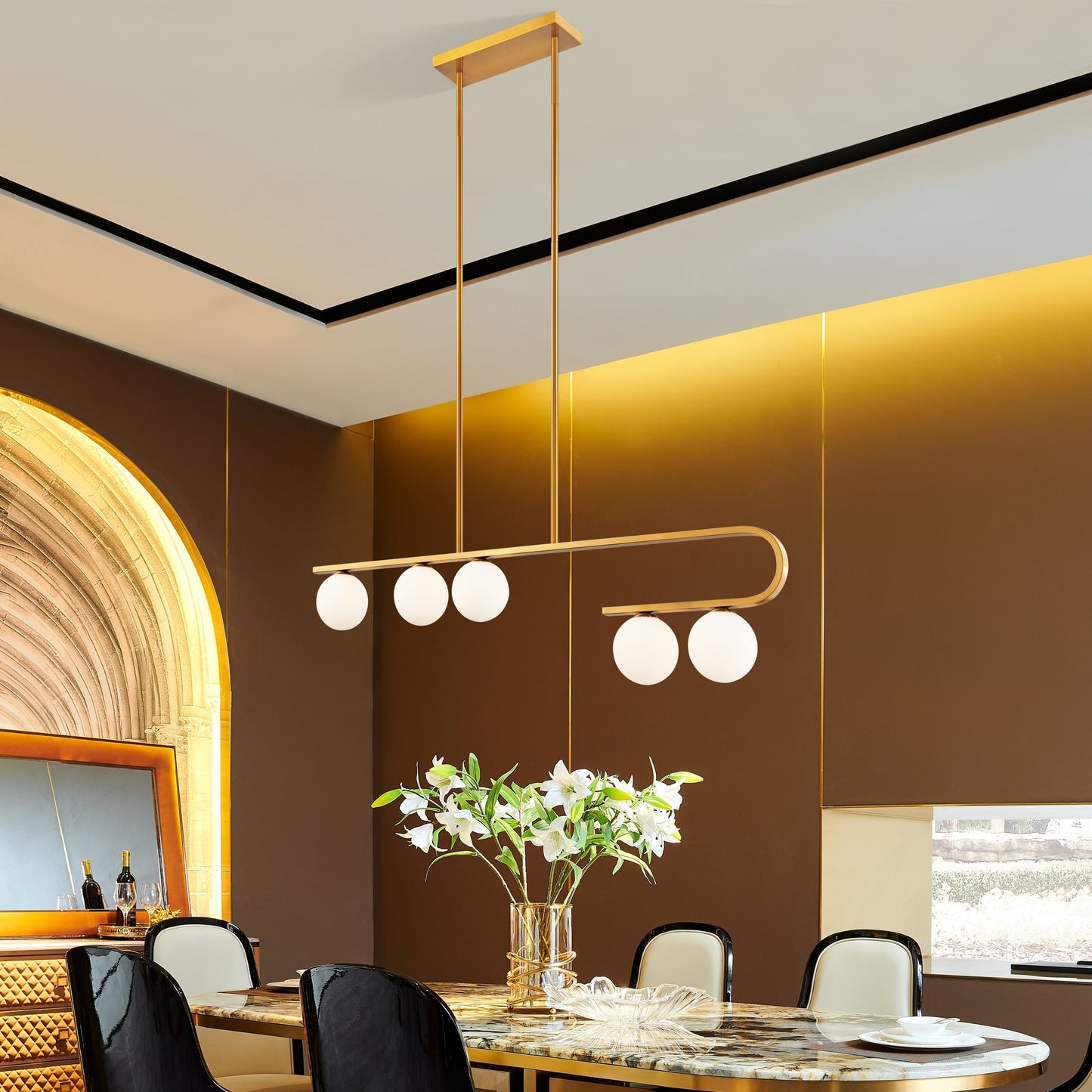 Finesse Decor Anechdoche Gold and White Finish 5-Light Chandelier