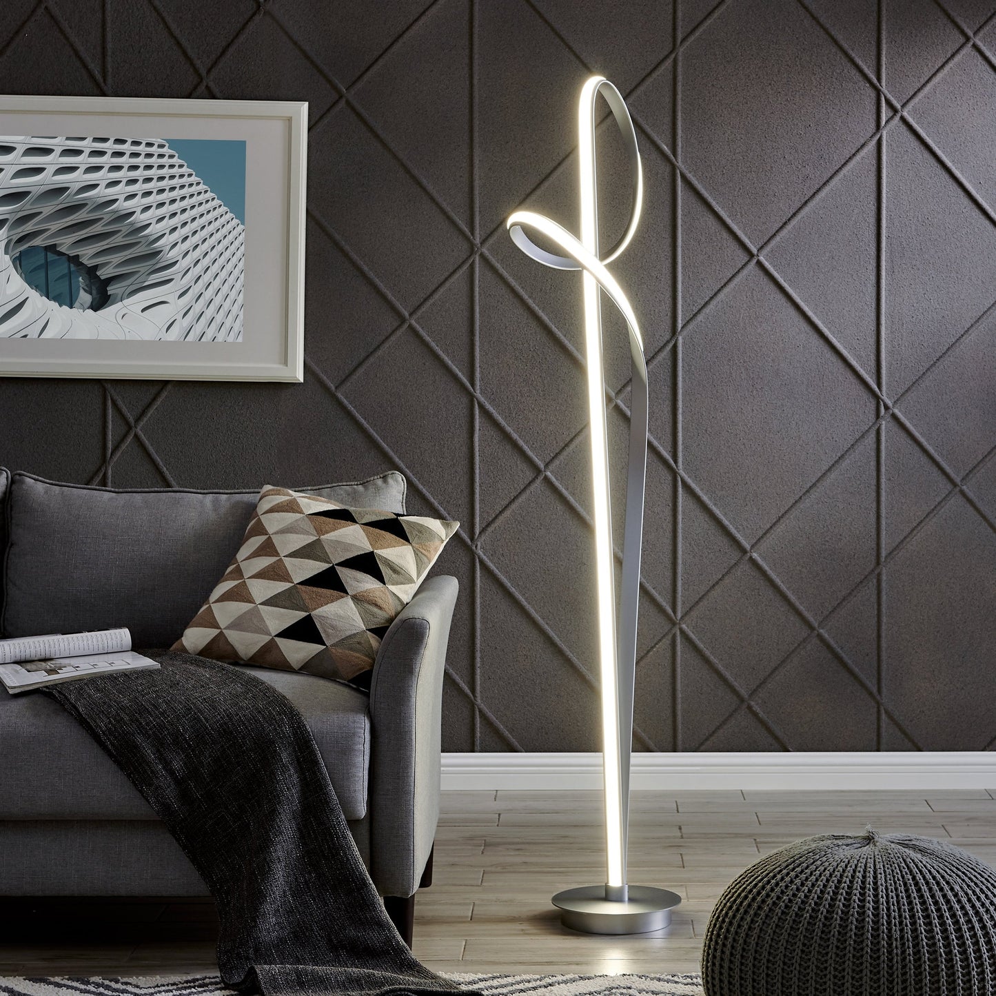 Finesse Decor Budapest 63" Silver Finish 1-Light LED Floor Lamp