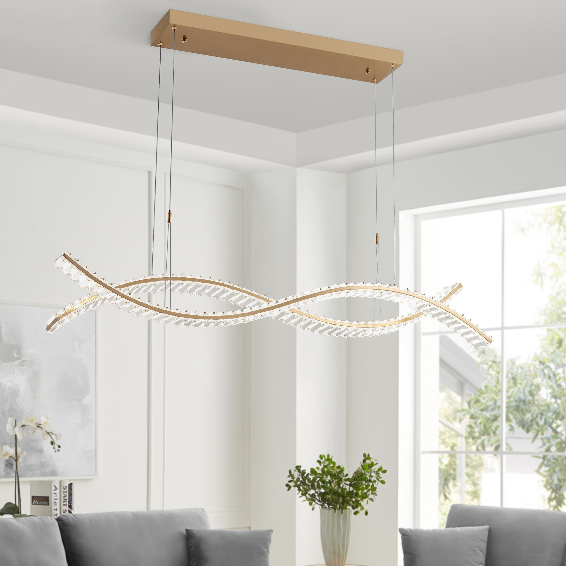 Finesse Decor Charlotte Brushed Gold Finish 2-Light LED Chandelier