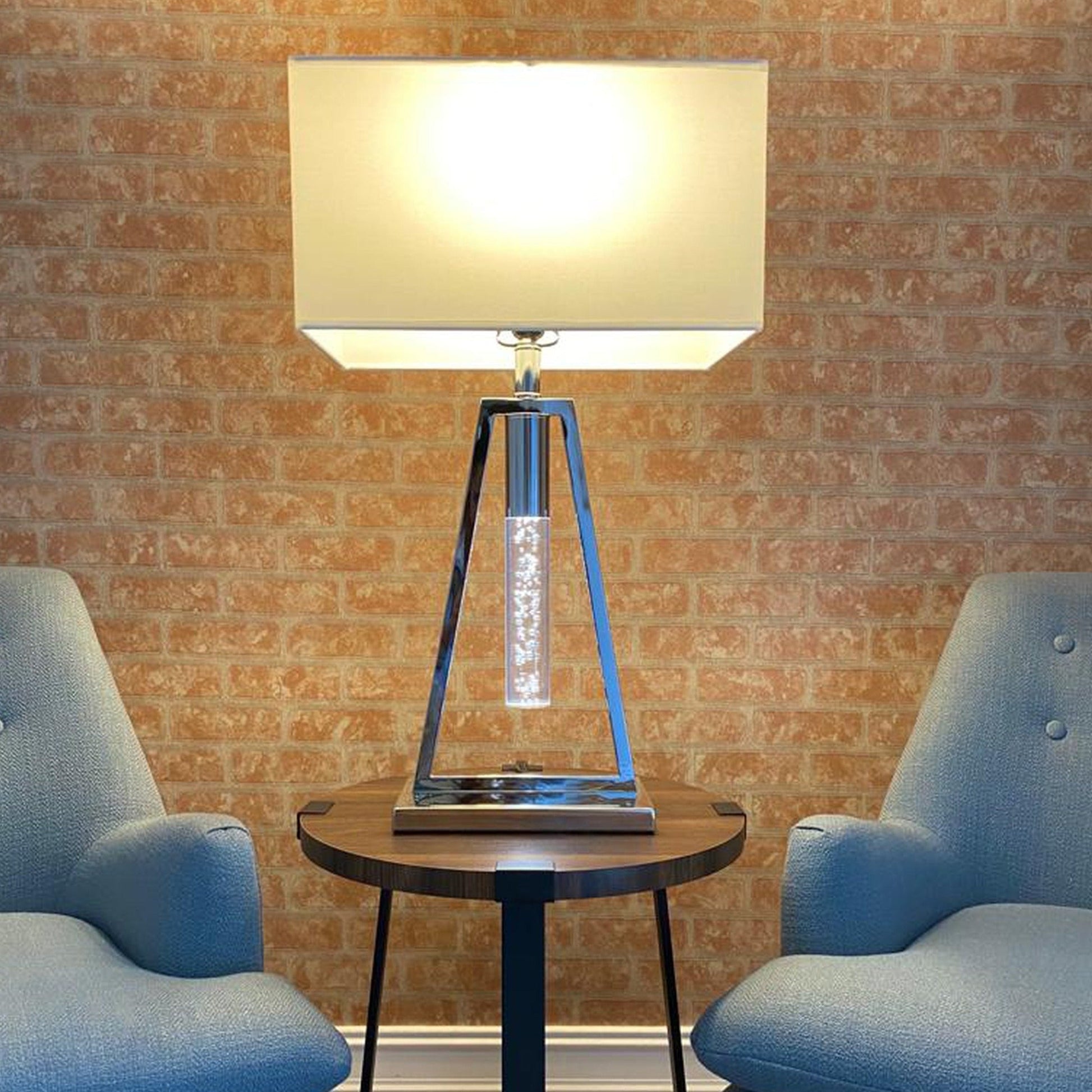 Finesse Decor Chrome Finish 1-Light Table Lamp With Crystal Tube