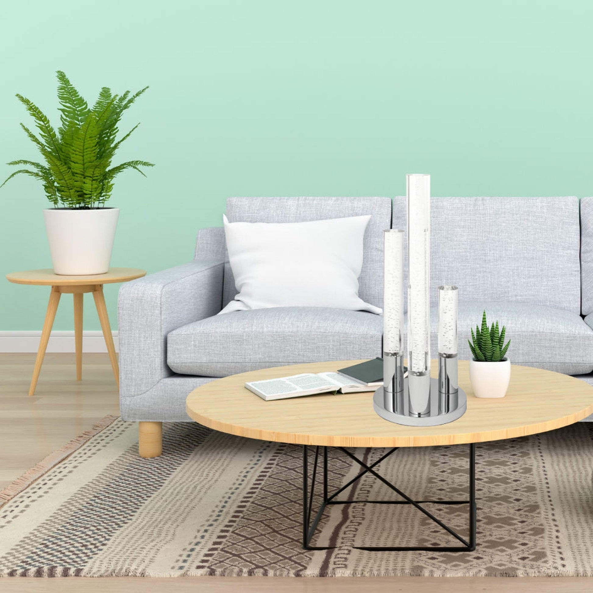 Finesse Decor Chrome Finish 3-Light Acrylic Cylinder Table Lamp