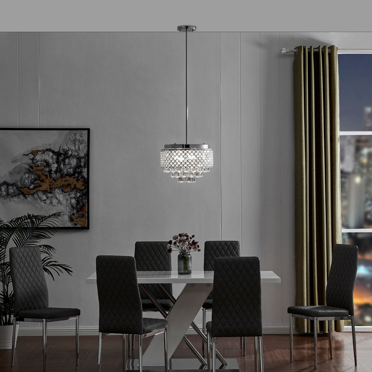 Finesse Decor Cinderella Crystal 15" Chrome Finish 9-Light LED Round Chandelier