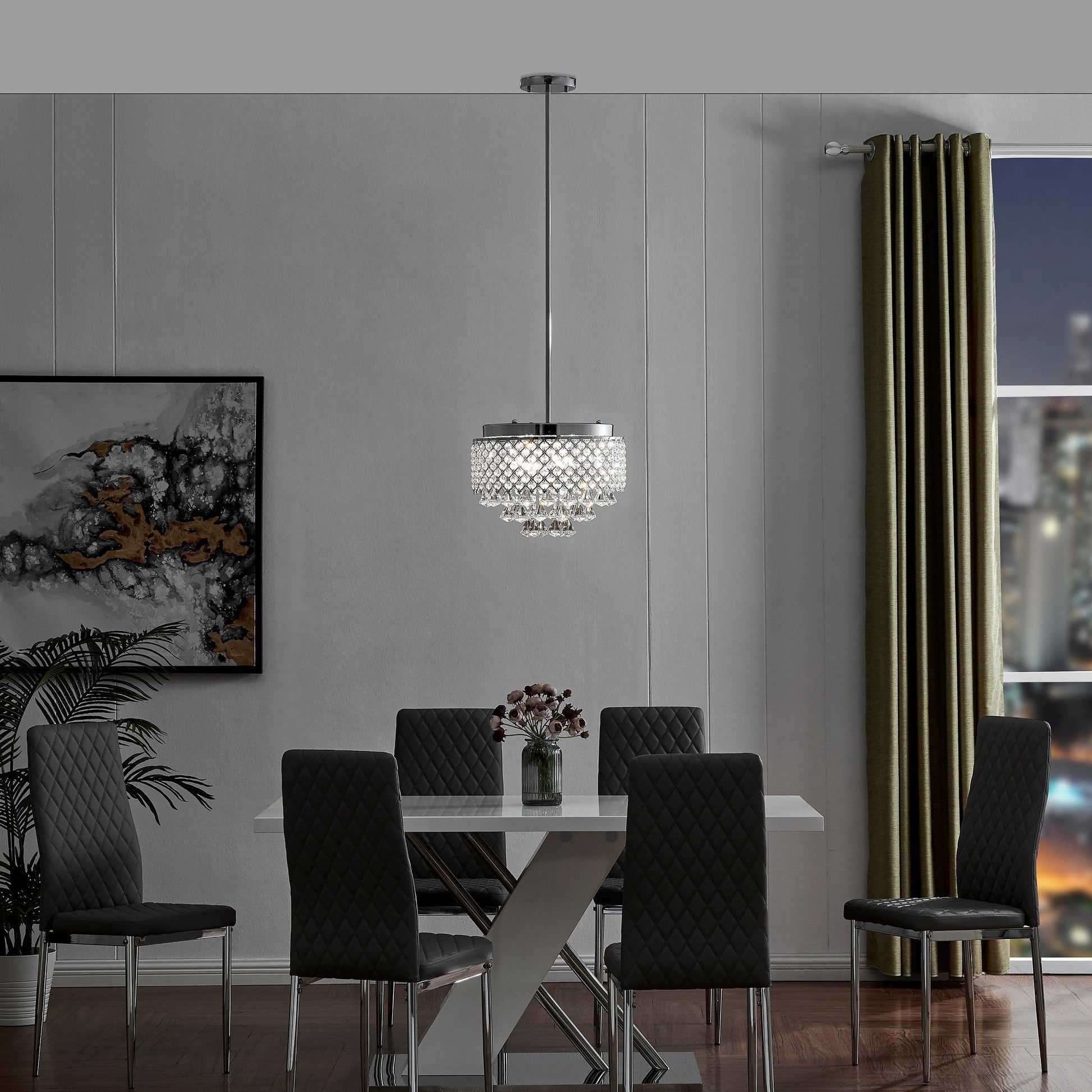 Finesse Decor Cinderella Crystal 15" Chrome Finish 9-Light LED Round Chandelier
