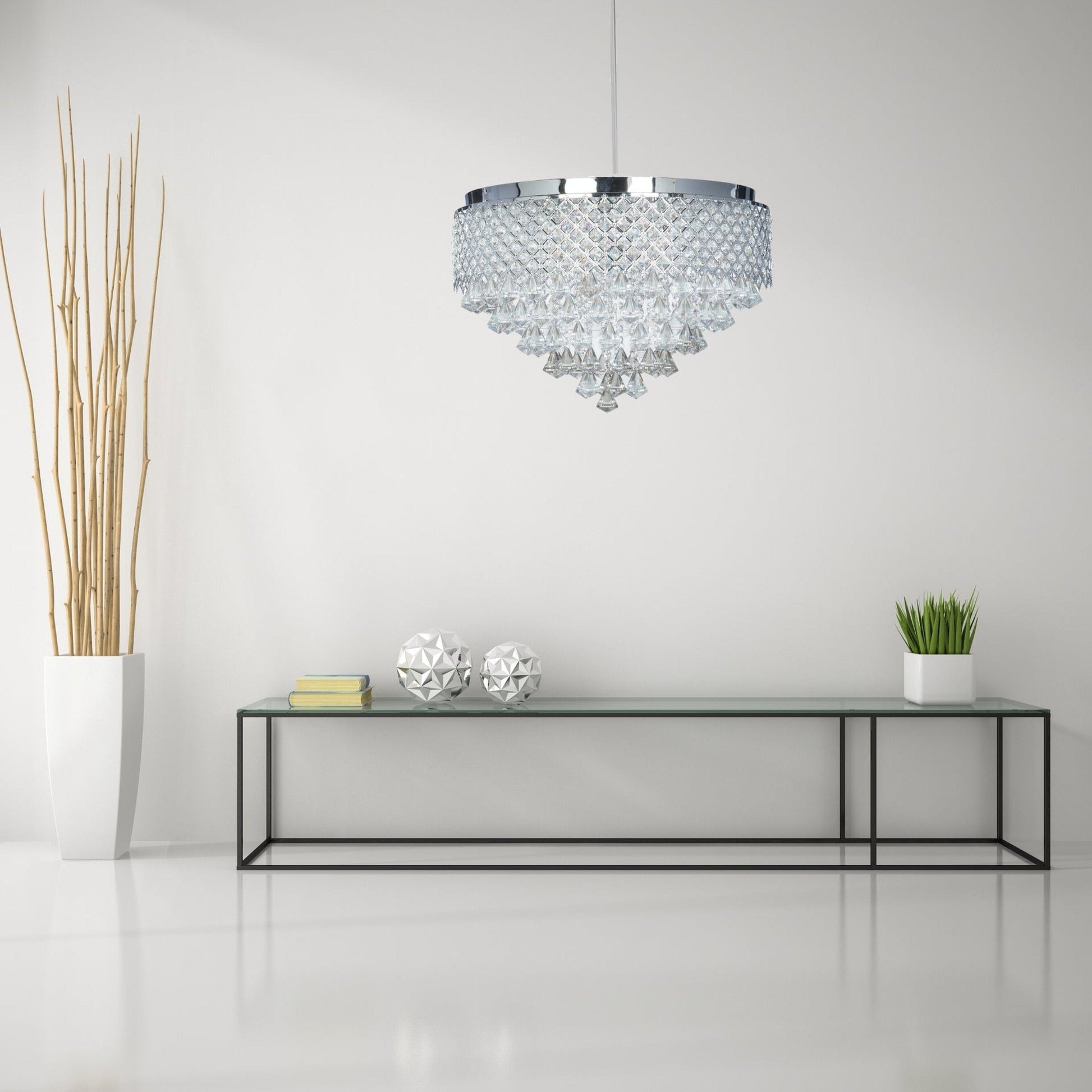 Finesse Decor Cinderella Crystal 24" Chrome Finish 12-Light LED Round Chandelier