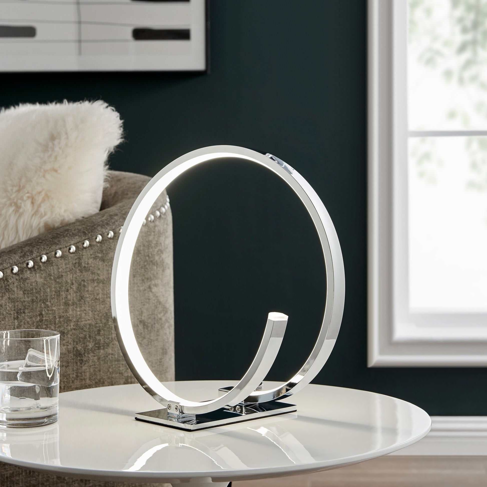 Finesse Decor Circular Design 7" W x 13" H Chrome Finish 1-Light LED Strip Table Lamp
