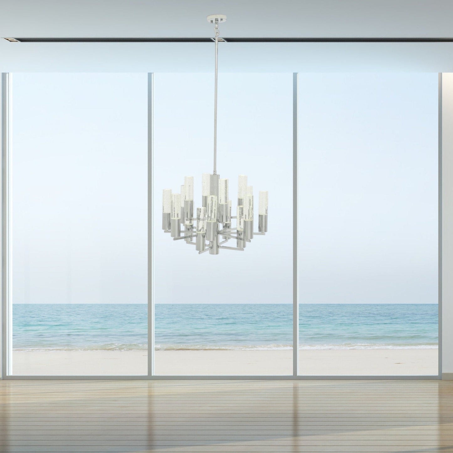 Finesse Decor Crystal Cylinders 24" Chrome Finish 16-Light LED Chandelier