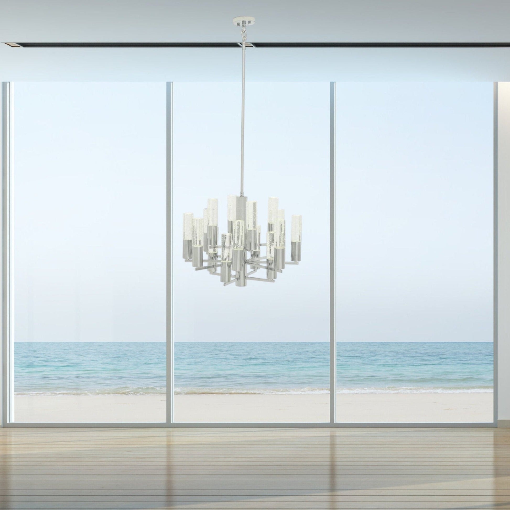 Finesse Decor Crystal Cylinders 24" Chrome Finish 16-Light LED Chandelier