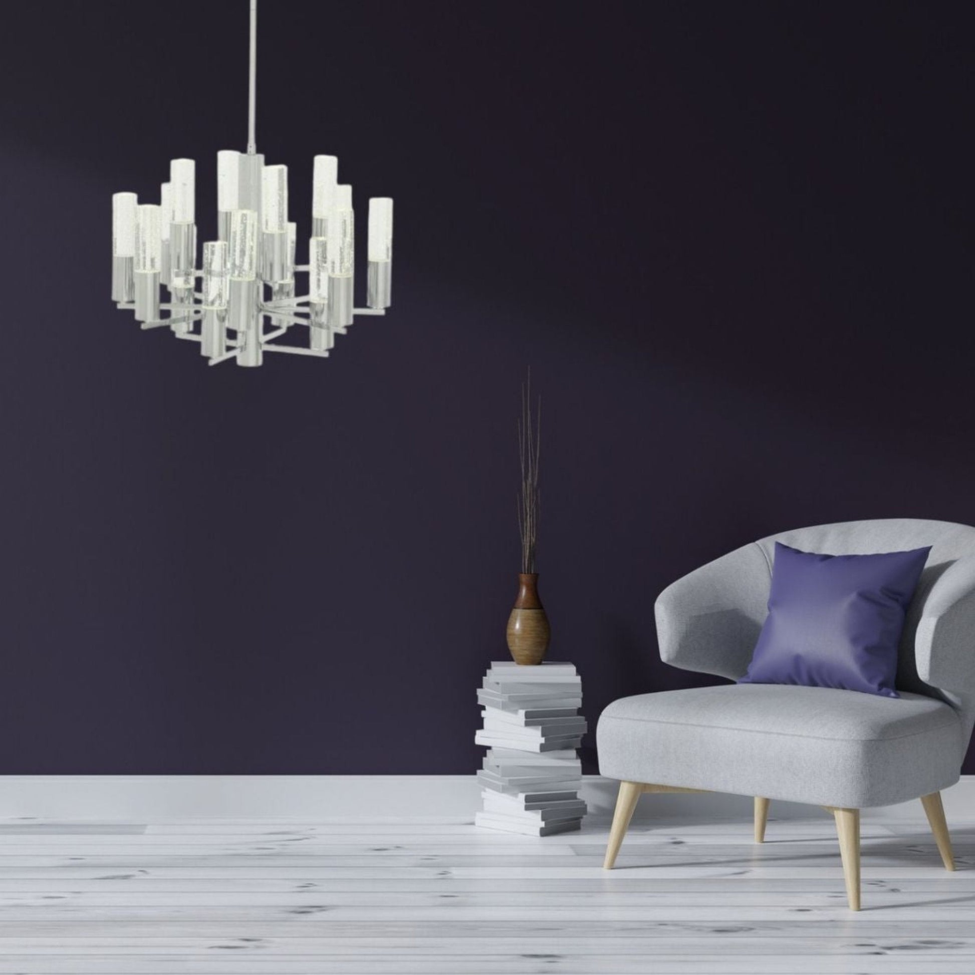 Finesse Decor Crystal Cylinders 24" Chrome Finish 16-Light LED Chandelier