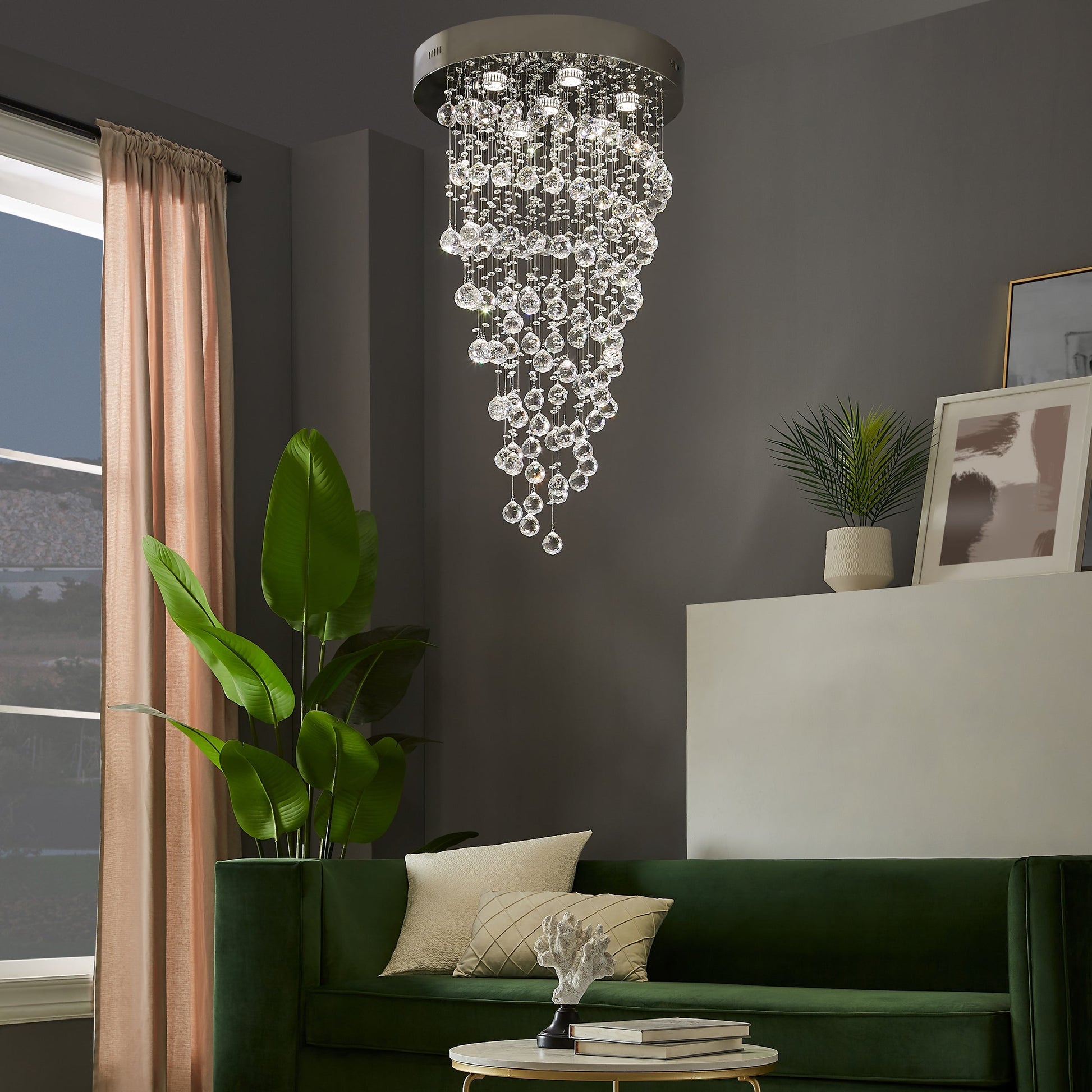 Finesse Decor Crystal Double Helix 21" Chrome Finish 7-Light LED Chandelier