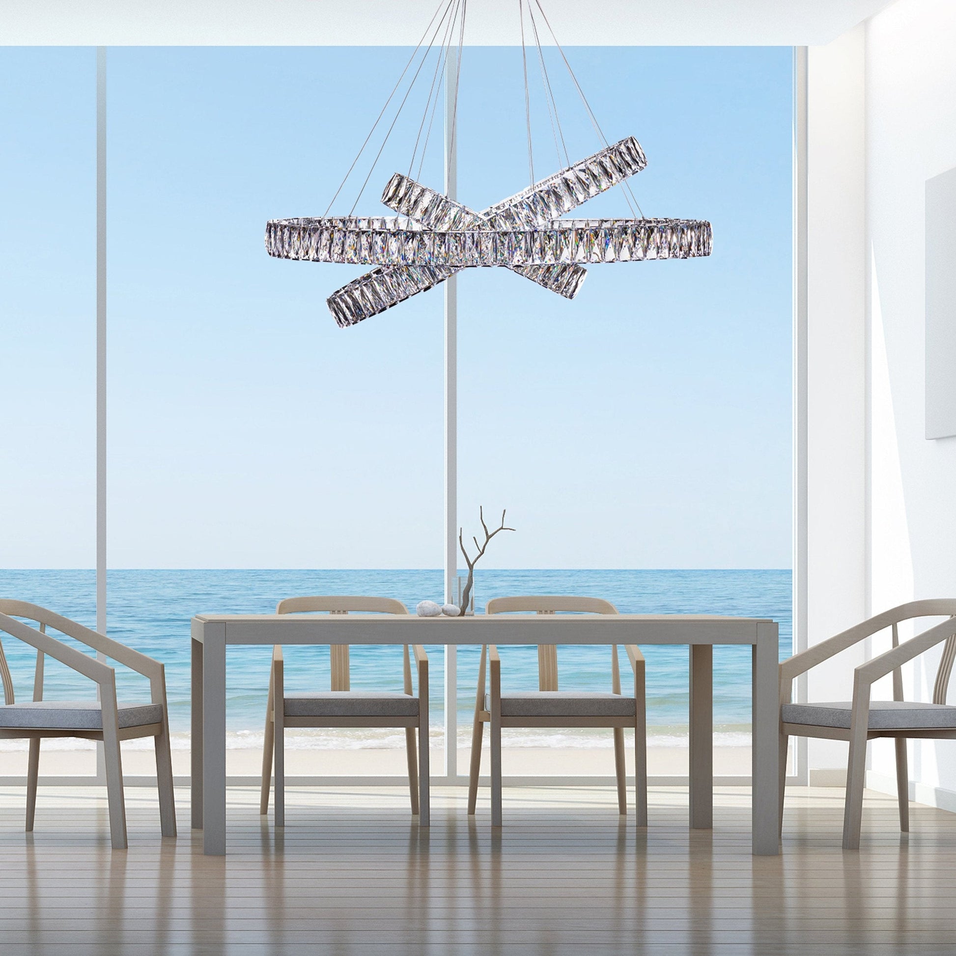 Finesse Decor Crystal Elegance 28" W x 23" H Chrome Aluminum Crystal 3-Light Oval Ring LED Chandelier