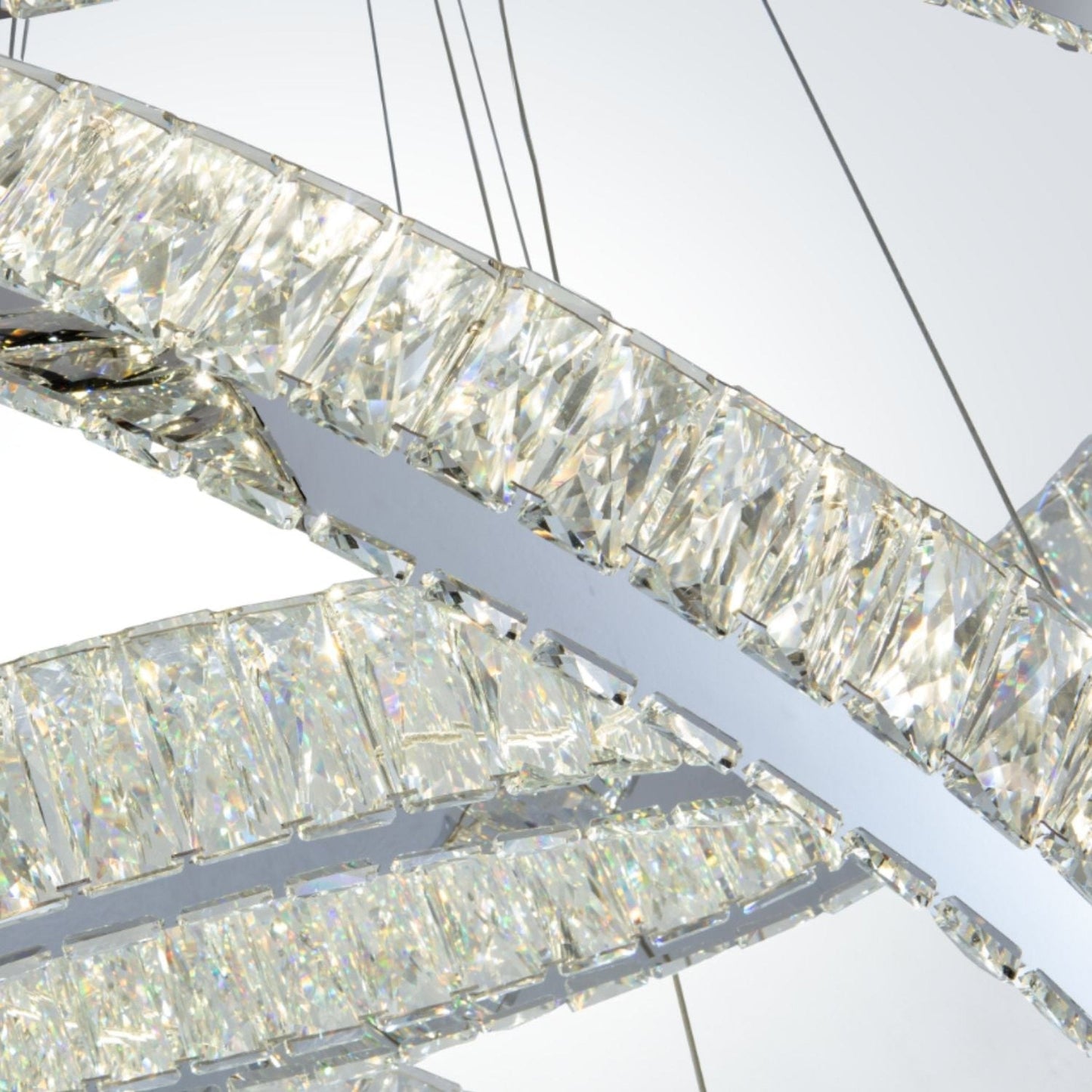 Finesse Decor Crystal Elegance 28" W x 23" H Chrome Aluminum Crystal 3-Light Oval Ring LED Chandelier