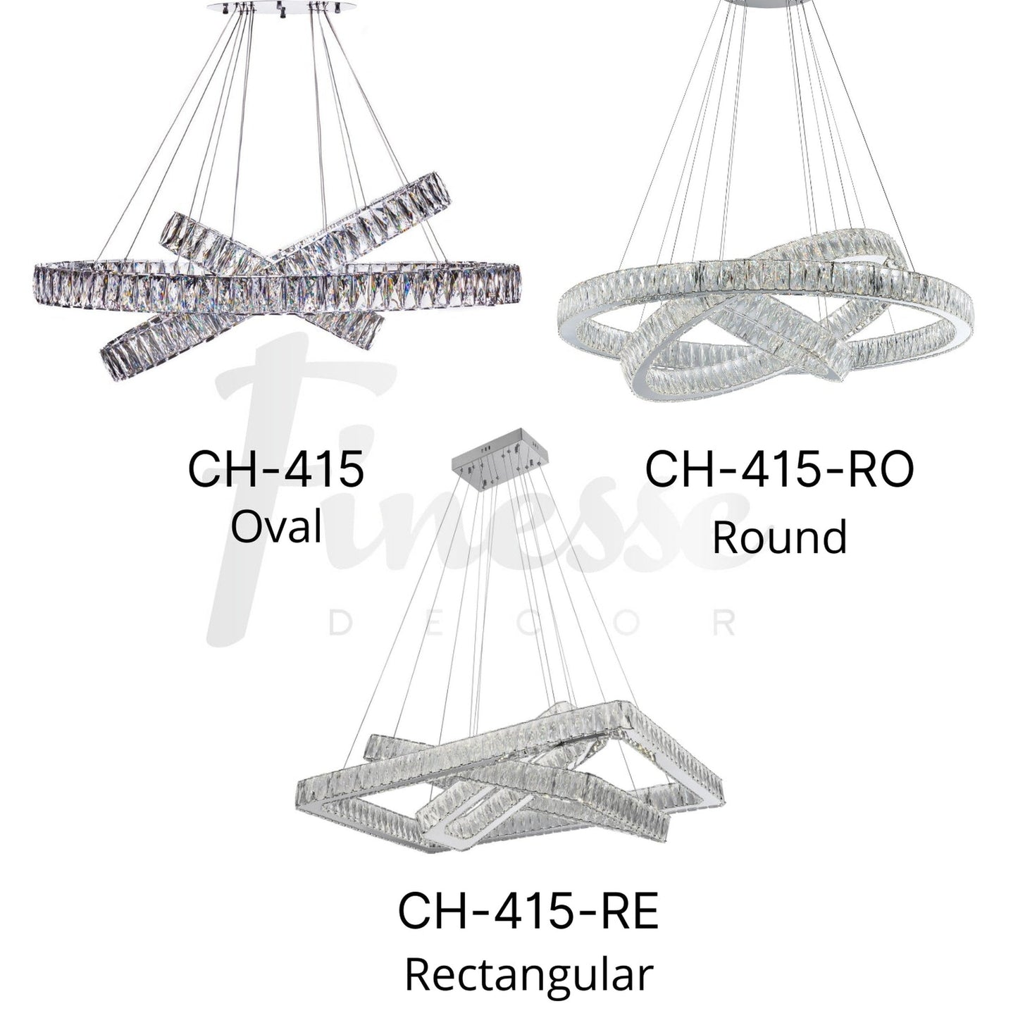 Finesse Decor Crystal Elegance 28" W x 23" H Chrome Aluminum Crystal 3-Light Oval Ring LED Chandelier
