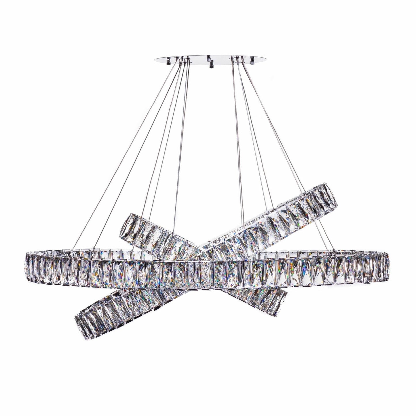 Finesse Decor Crystal Elegance 28" W x 23" H Chrome Aluminum Crystal 3-Light Oval Ring LED Chandelier