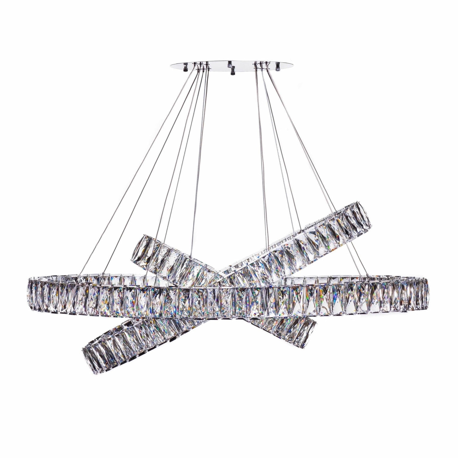 Finesse Decor Crystal Elegance 28" W x 23" H Chrome Aluminum Crystal 3-Light Oval Ring LED Chandelier