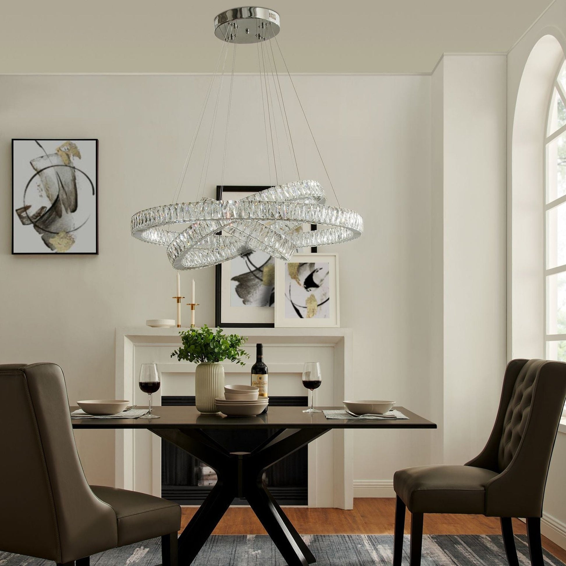 Finesse Decor Crystal Elegance 41" Chrome Finish 3-Light LED Chandelier