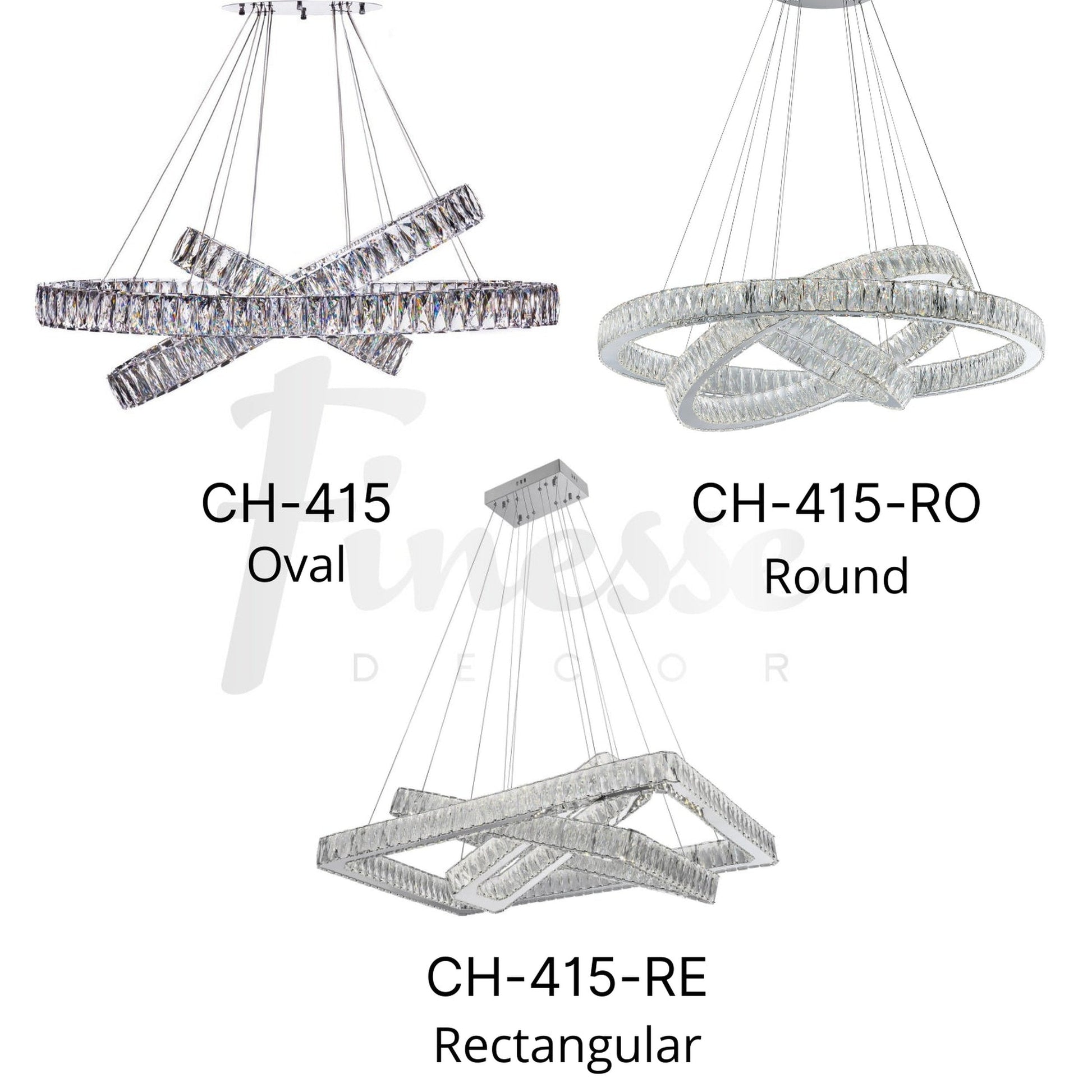 Finesse Decor Crystal Elegance 41" Chrome Finish 3-Light LED Chandelier